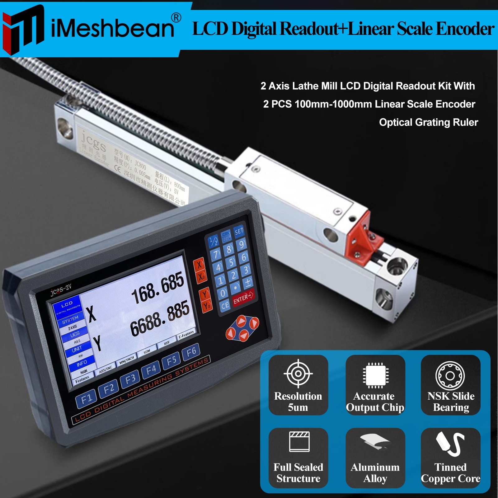 2/3 Axis LCD DRO Digital Readout 5um TTL Linear Glass Scale CNC Milling Lathe US