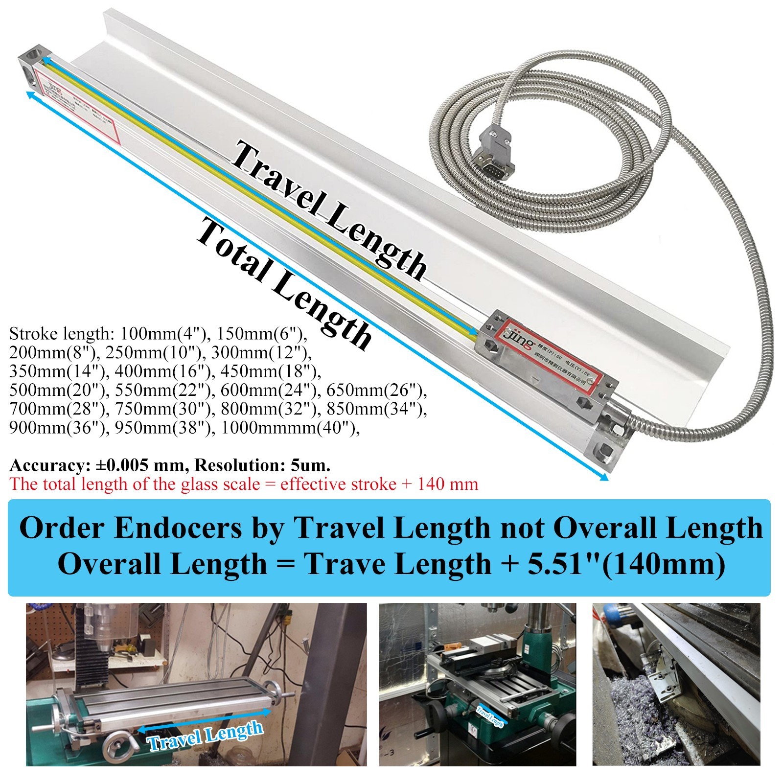 2/3 Axis Digital Readout Linear Scale DRO Display 5μm for Bridgeport/Knee Mill
