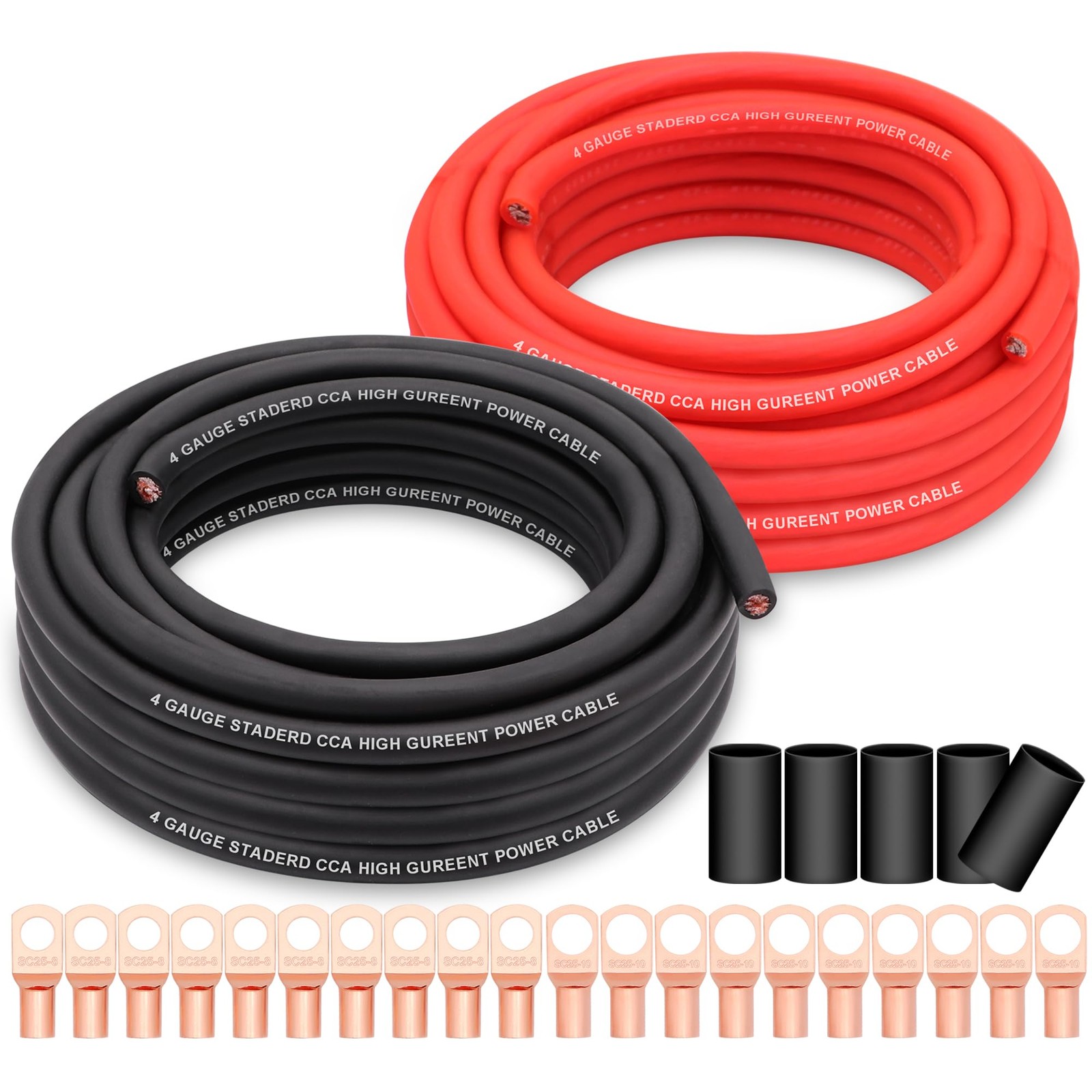 4 Gauge Wire Copper Clad Aluminum CCA 50FT 50FT, W/ lugs only