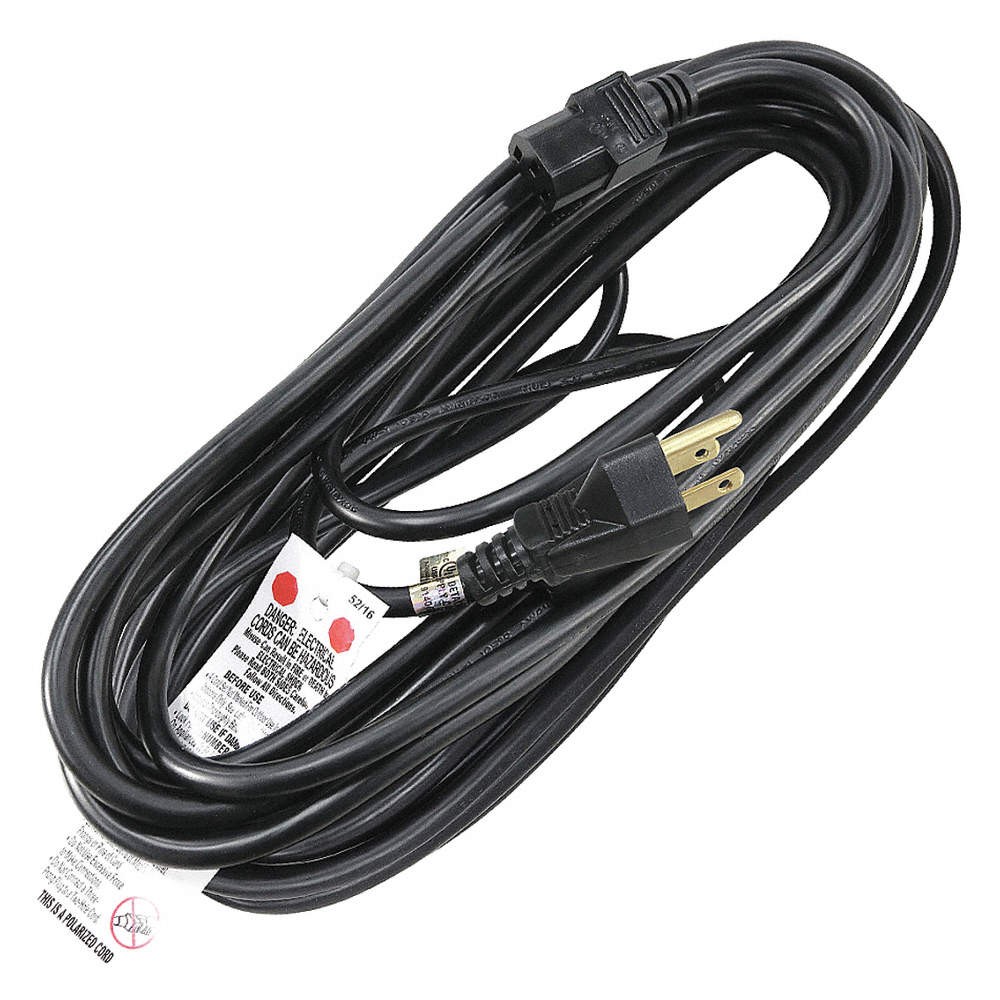 GRAINGER APPROVED 5XFN8ID Power Cord,5-15P,SJT,25 ft.,Blk,13A,16/3 5XFN8