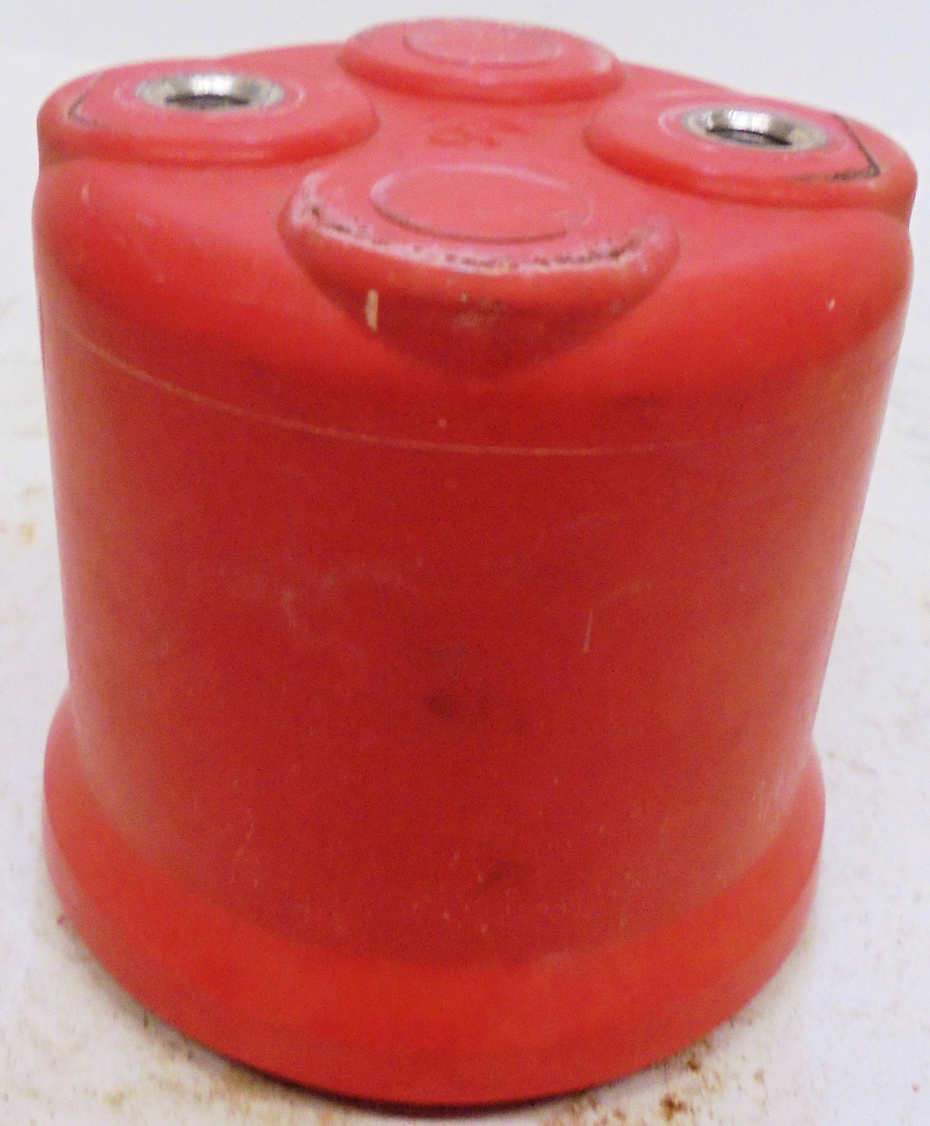 UNKNOWN BRAND ELECTRICAL INSULATOR, 3 1/4” X 3 1/4”, ORANGE