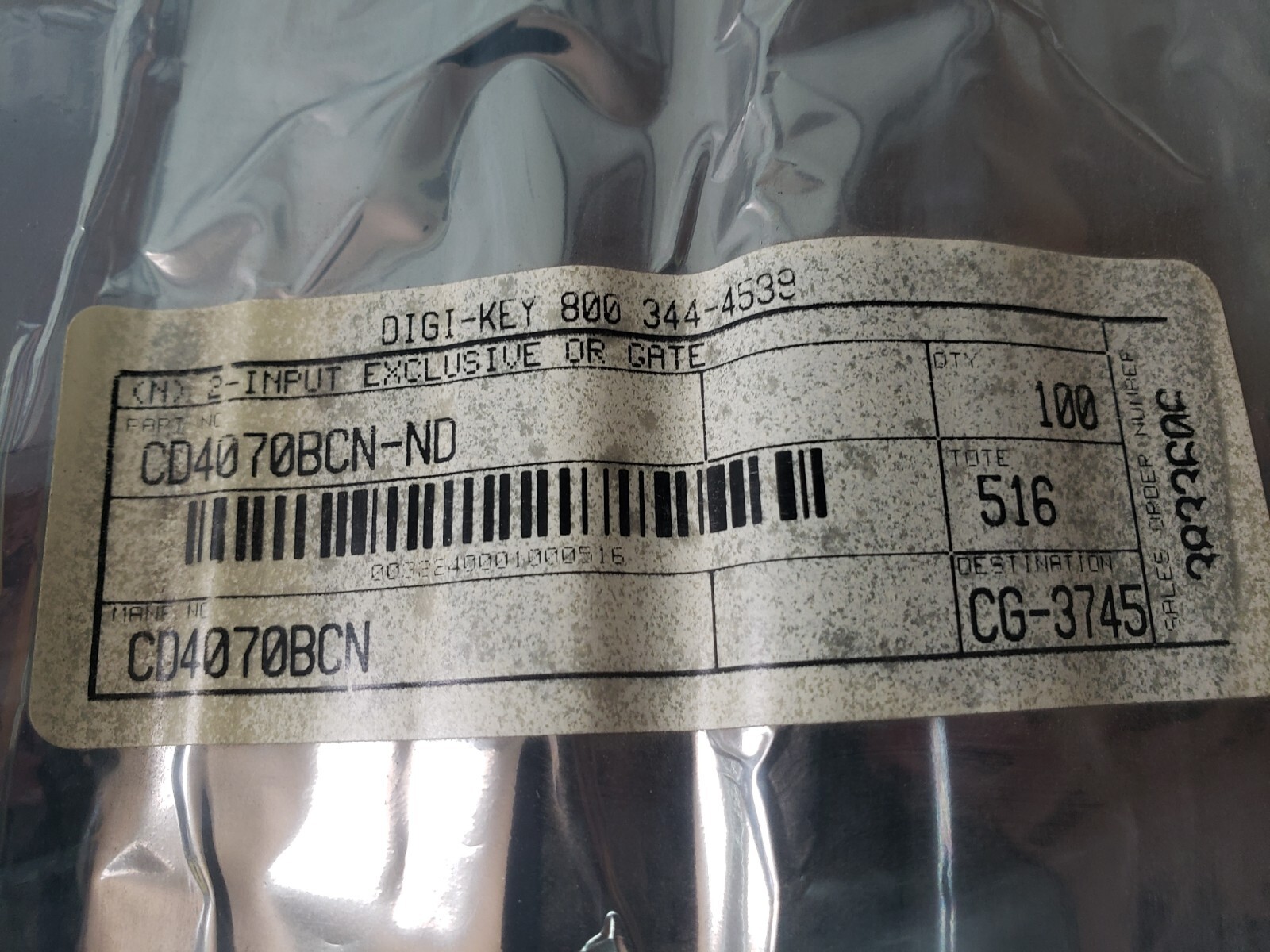 Lot of 100 – UNUSED – CD4070BCN 2-Input Exclusive OR Gate Digi-Key P9430AD