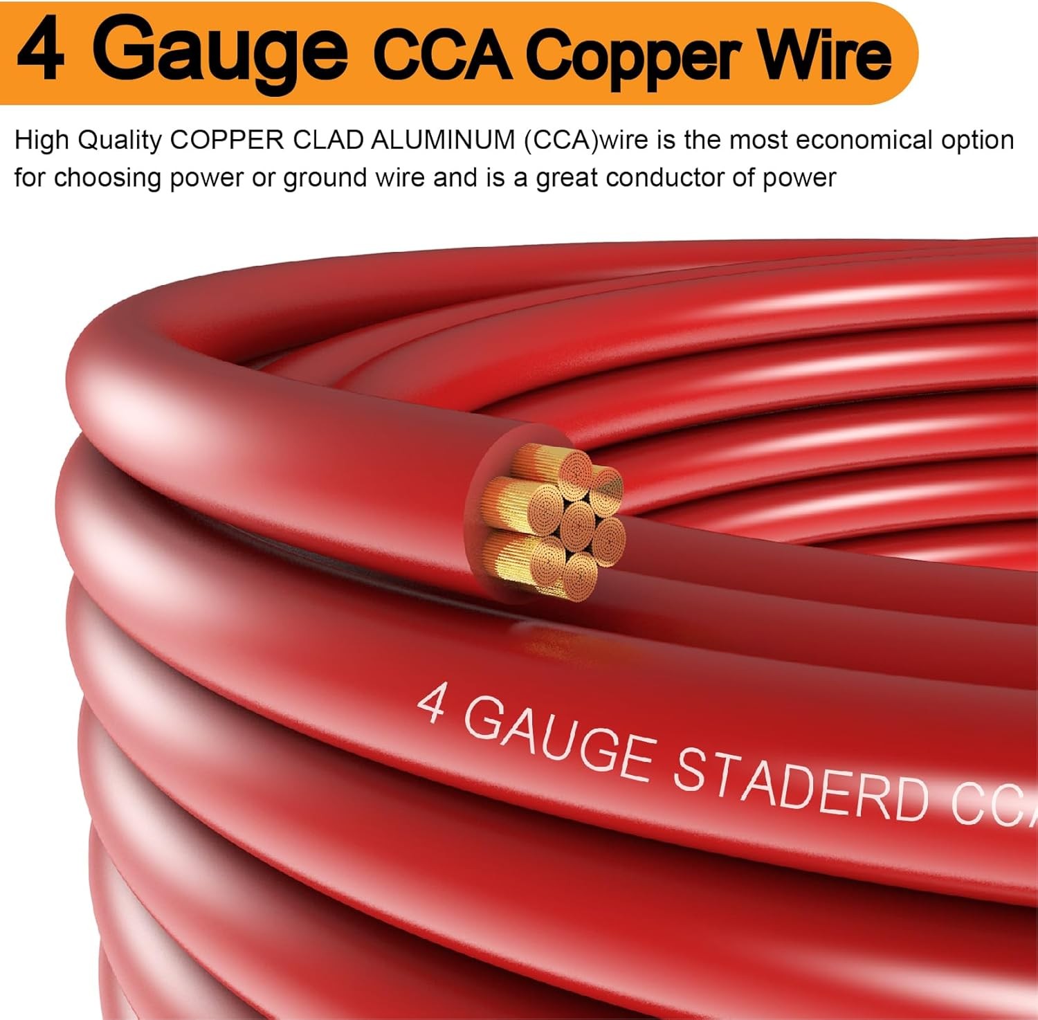 4 Gauge Wire (25ft Each- Black/Red) Copper Clad Aluminum CCA,20pcs 50FT