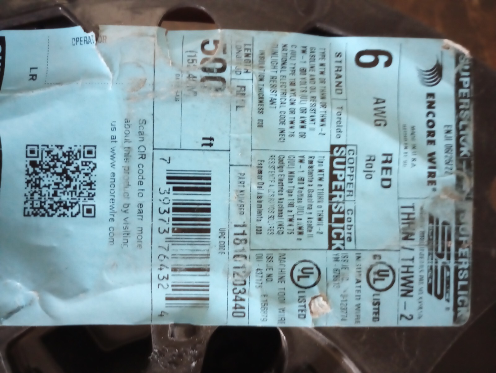 6 awg red mtw thhn thwn-2 copper wire encore superslick sold by the foot