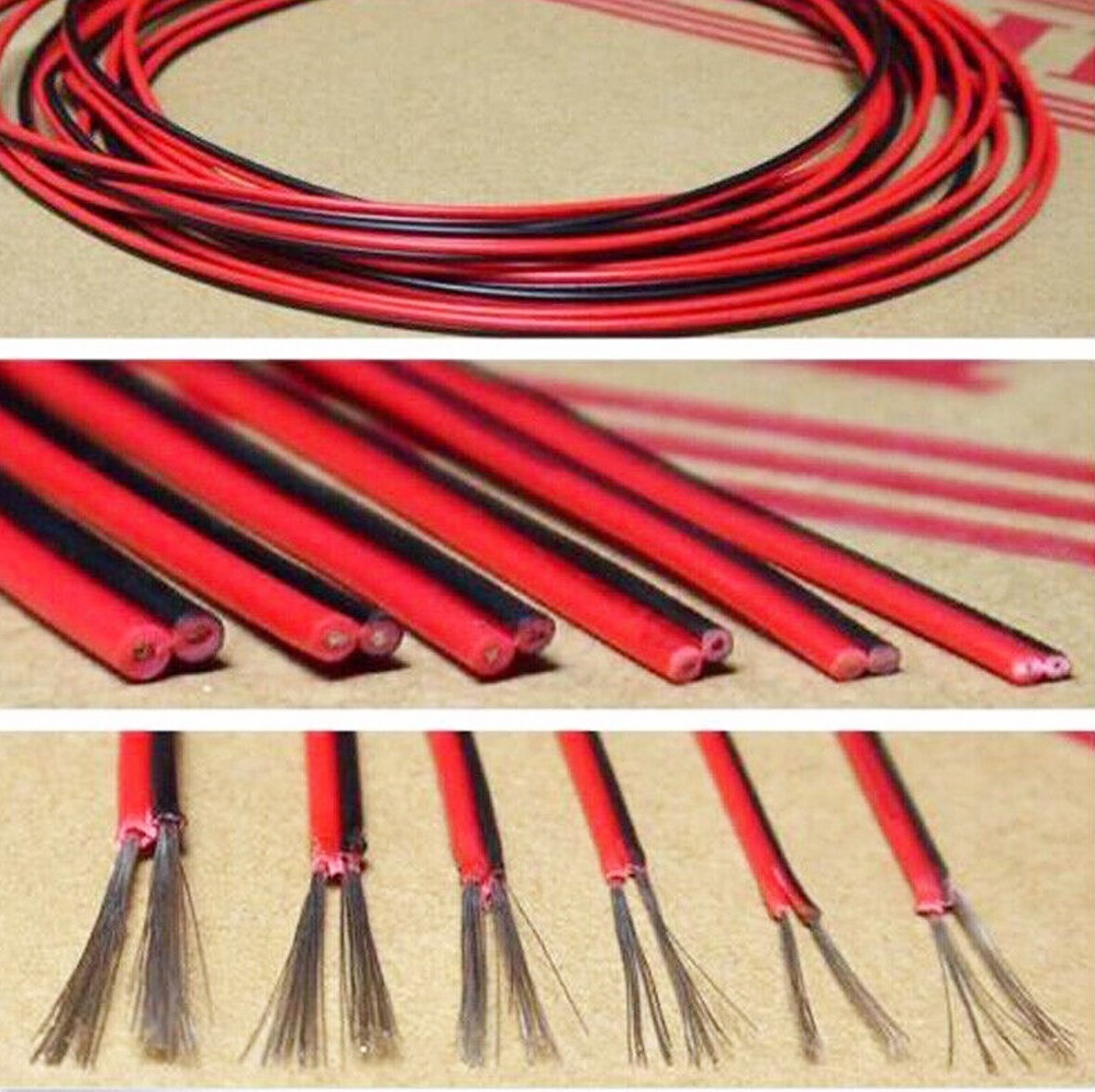 UL2468 2-Core Stranded Electrical Wire Red Black Flat Ribbon Cable 16-28AWG