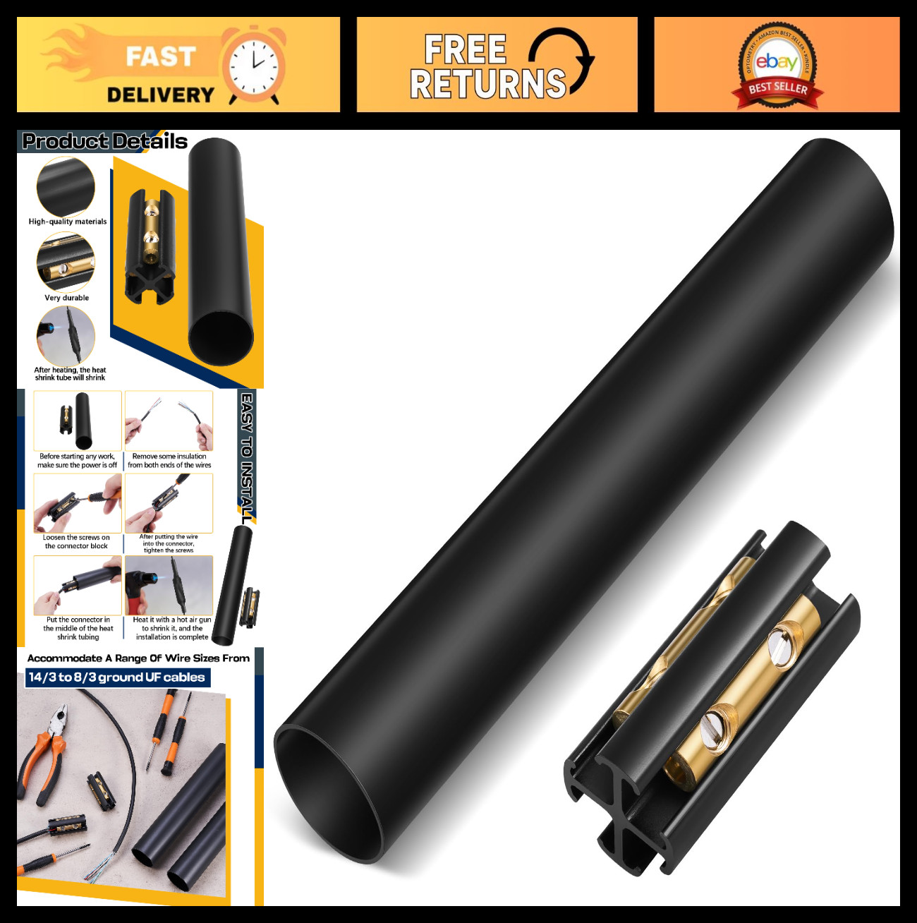 Underground Wire Splice Kit for Direct Burial UF Cable, 600V Rated, Connectors &