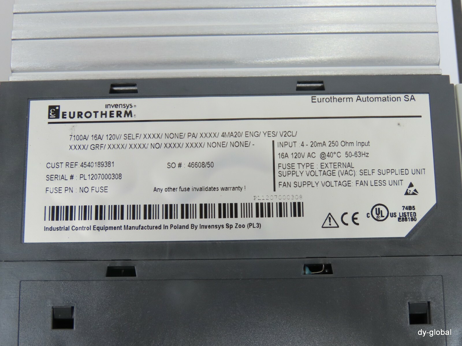 INVENSYS EUROTHERM NIB 7100A/16A/120V/SELF/XXXX/NONE/PA/XXXX/4M ELEC-I-1058=9K12