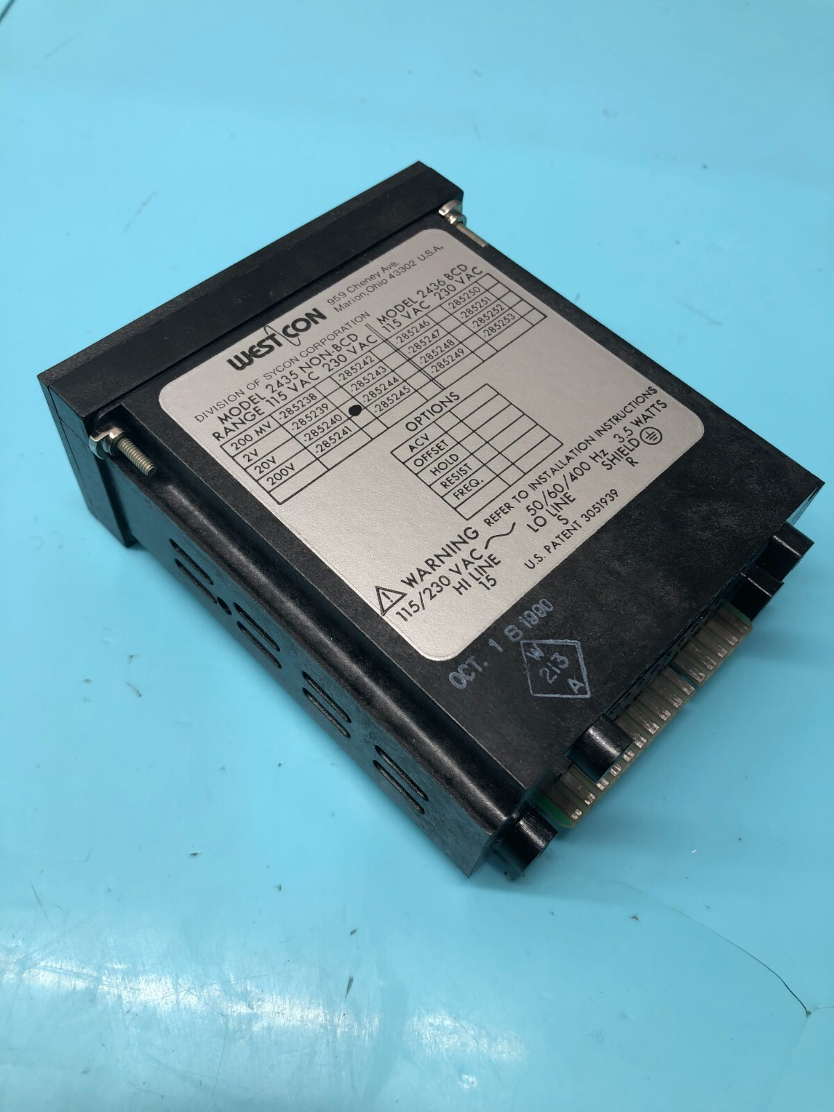 WESTCON Weston Counter 2435 NON-BCD Digital Panel Meter Runs 115VAC 0-2V, 150562