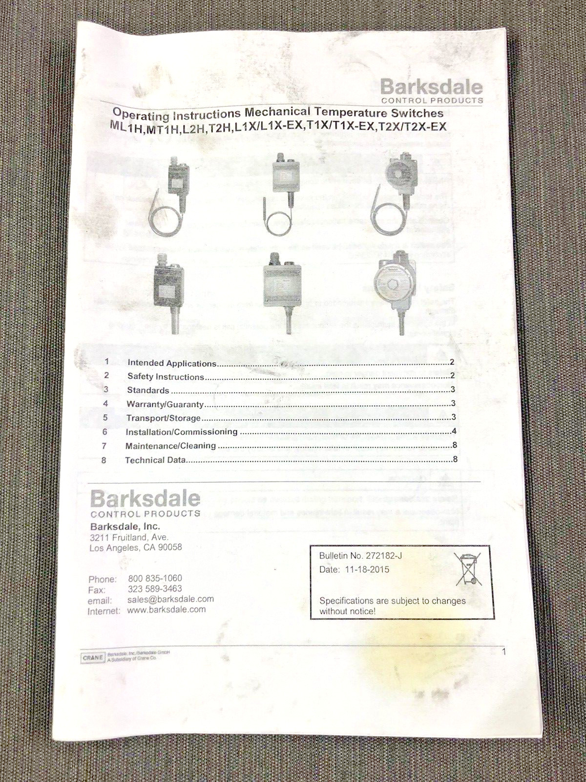 Barksdale HL1X-CC351S Temperature Switch Explosion Proof 150-350F 10A 125/250VAC