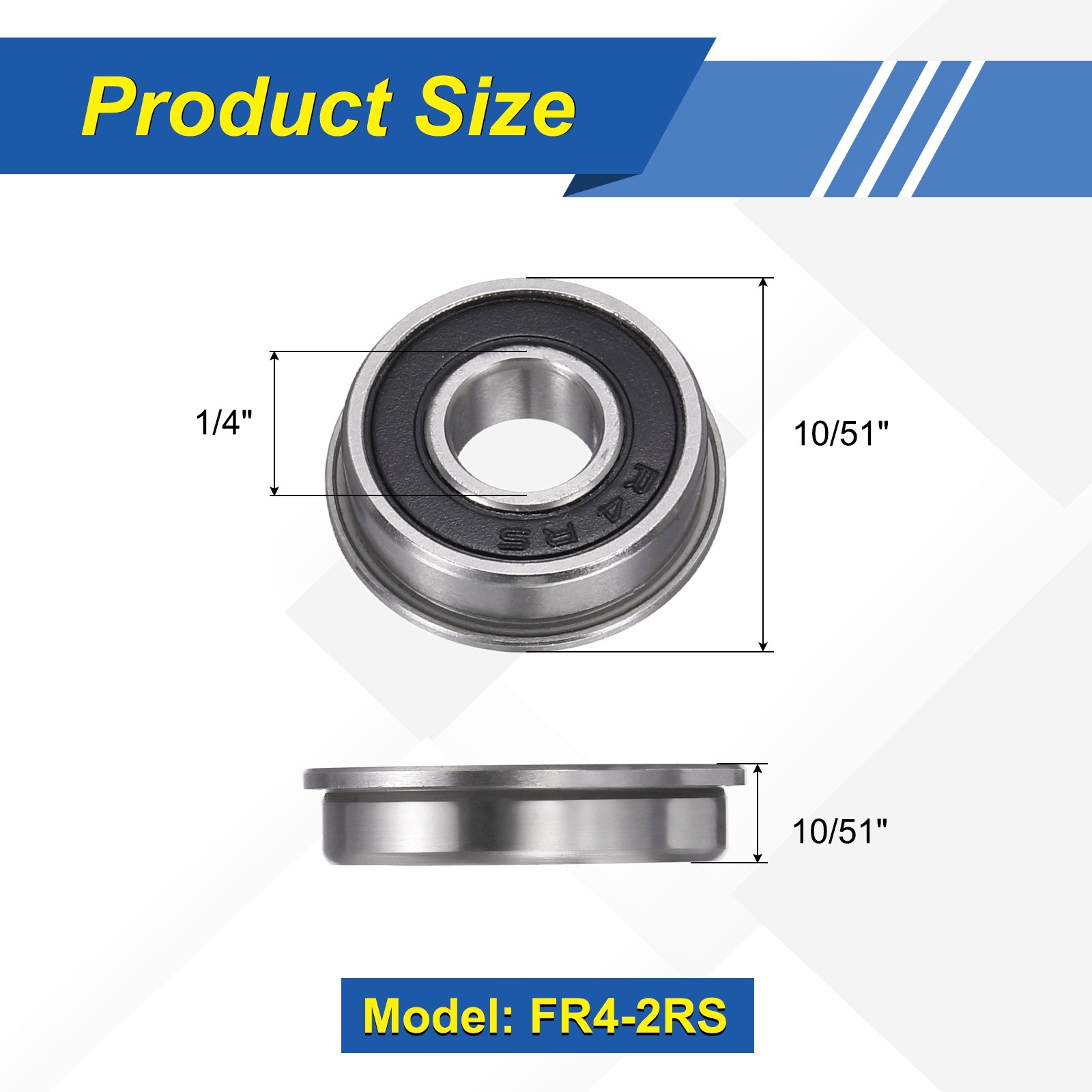 10pcs FR4-2RS 1/4″x5/8″x10/51″ Bearings with Flange