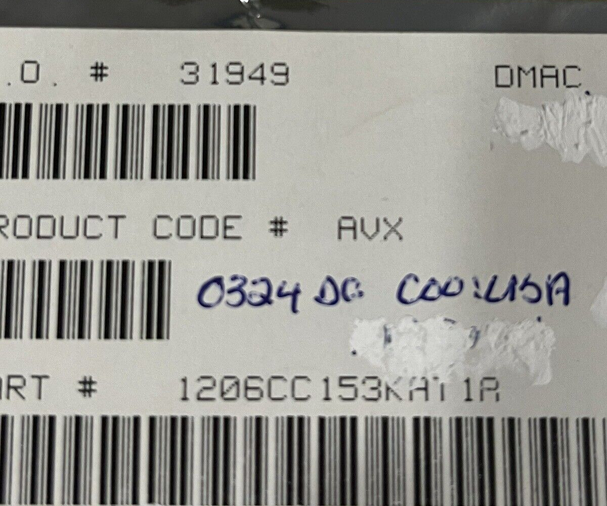 1206CC153KAT1A .015uF 600/630V X7R 1206 MLCC CAPACITOR AVX CORP (LOT OF 10)