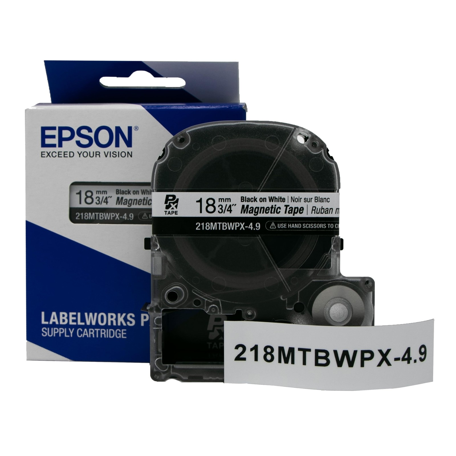 218MTBWPX-4.9 Magnetic Tape Cartridge – Black on White Magnet Label Maker Tap…