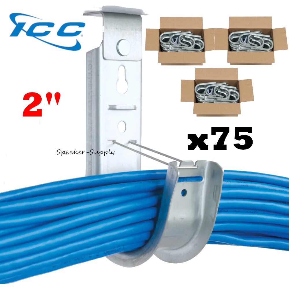 ICC 75 Pack 2″ J-Hook Ceiling Mount Lip Route Cable Wires Cat5 Cat6 ICCMSJH944