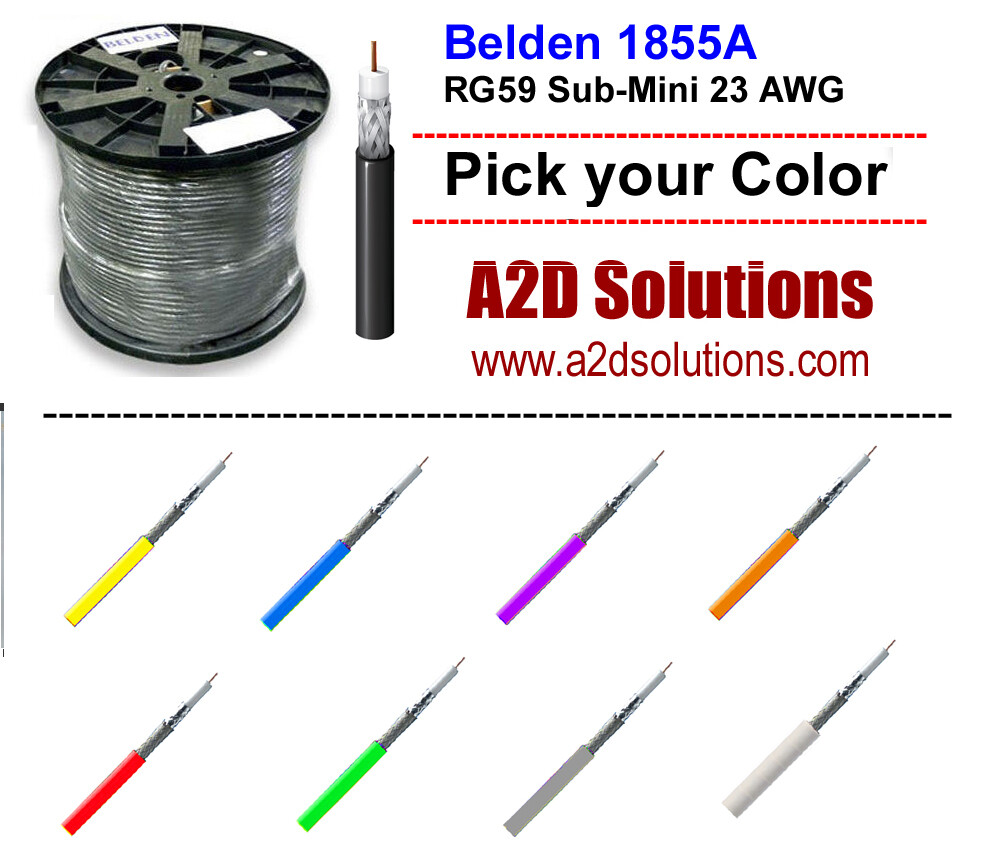 1000′ Belden 1855A RG59 Sub-Mini 23 AWG Solid Coax – MULTIPLE COLORS