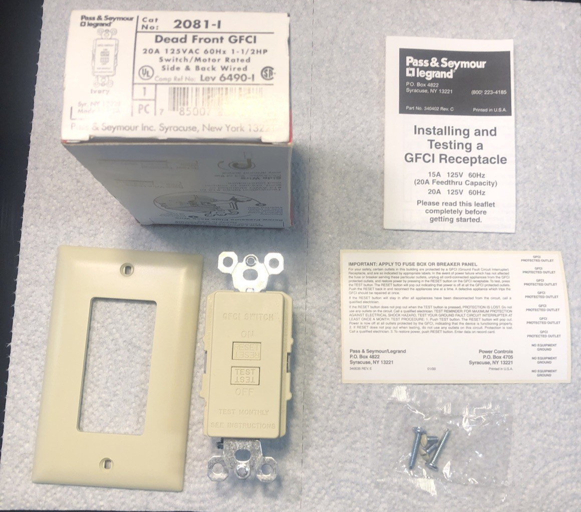 Pass Seymour Legrand Model 2081-I Motor Rated Dead Front 20amp GFCI