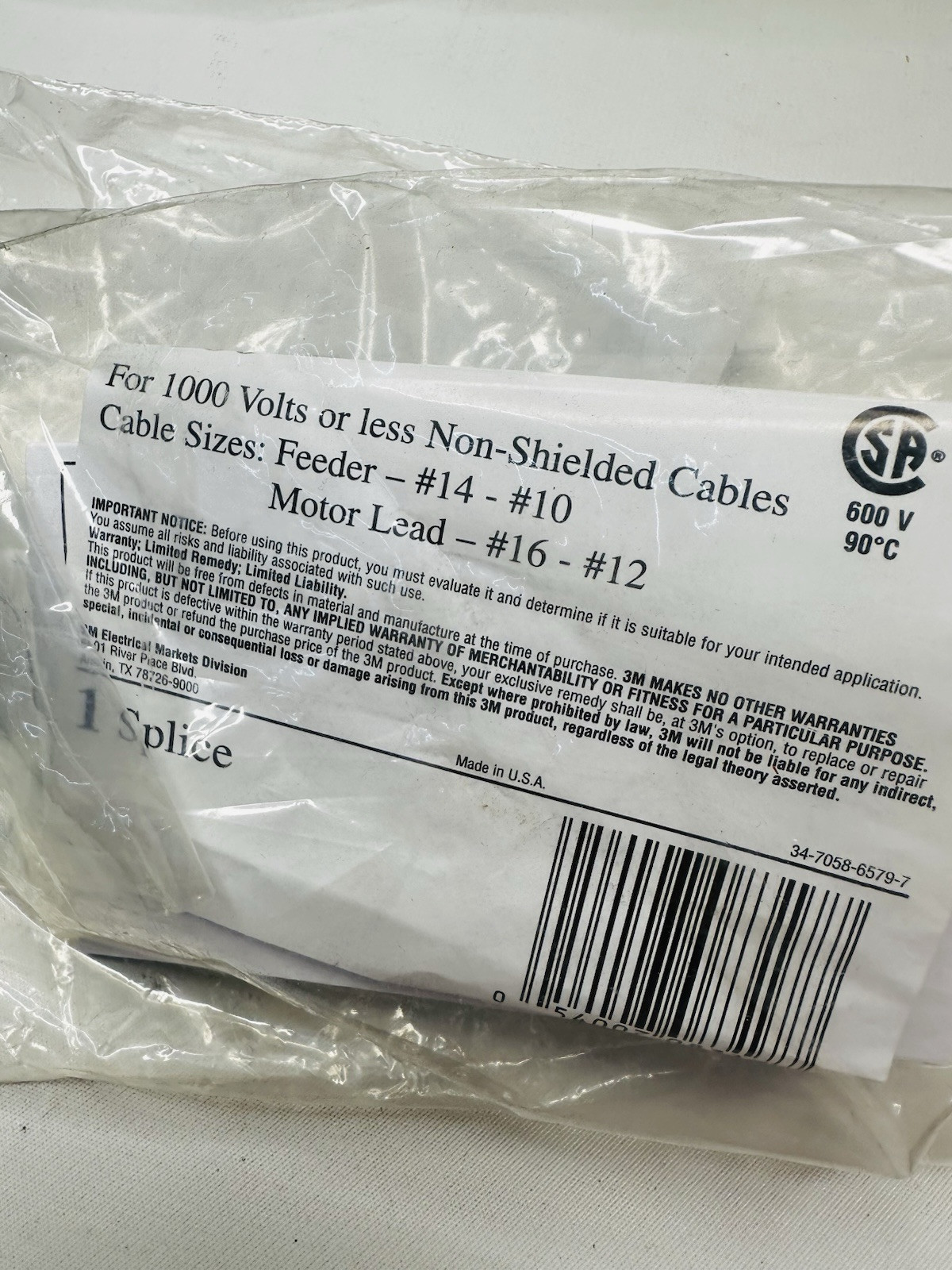 3M Motor Lead Pigtail Splice 80-0080-0640-7, 7000005804, 5300 3 Spices/Kit