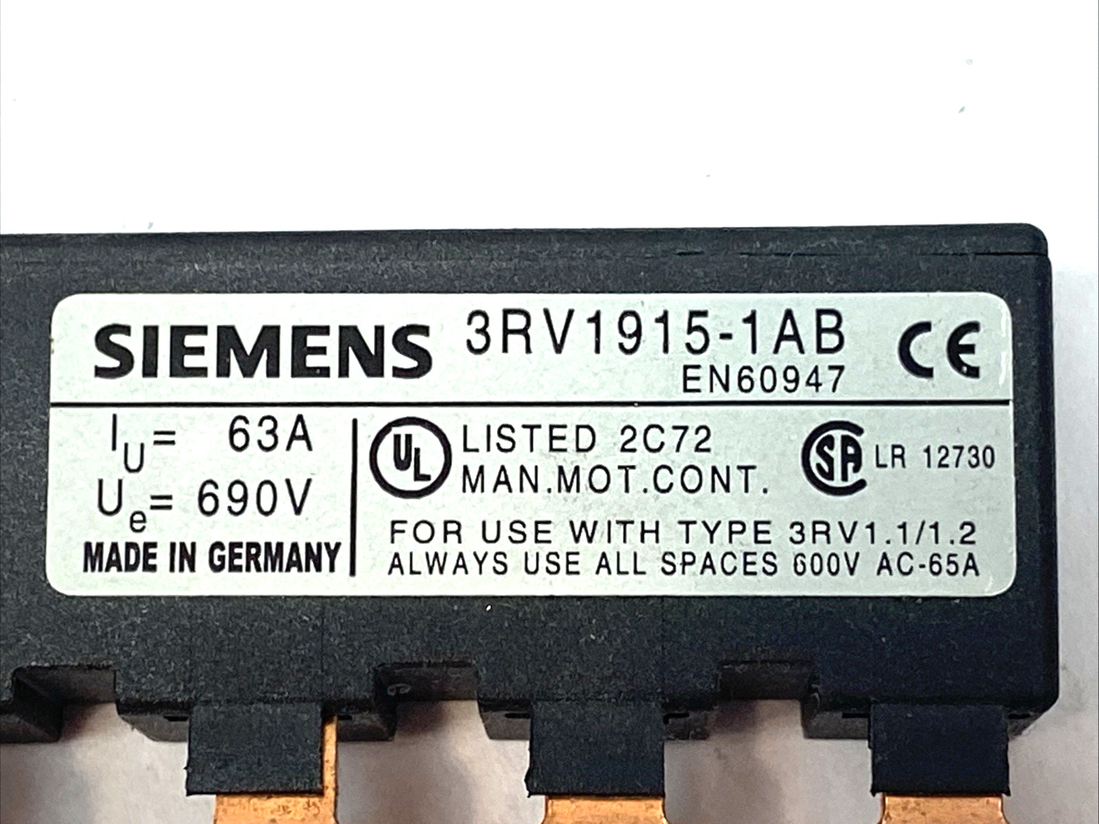Siemens 3RV1915-1AB Busbar 3-Phase Modular Spacing 45mm for 2 Switches LOT OF 2