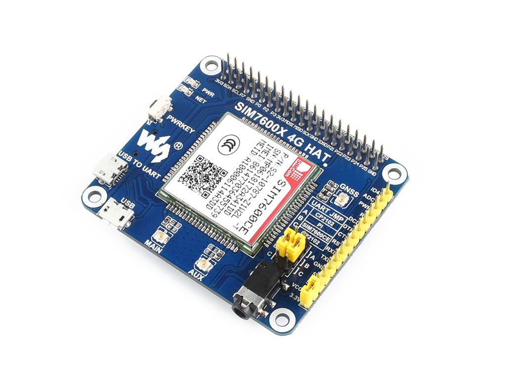 Waveshare 4G/3G/2G/GSM/GPRS/GNSS HAT for Raspberry Pi LTE CAT4 Based SIM7600CE-T