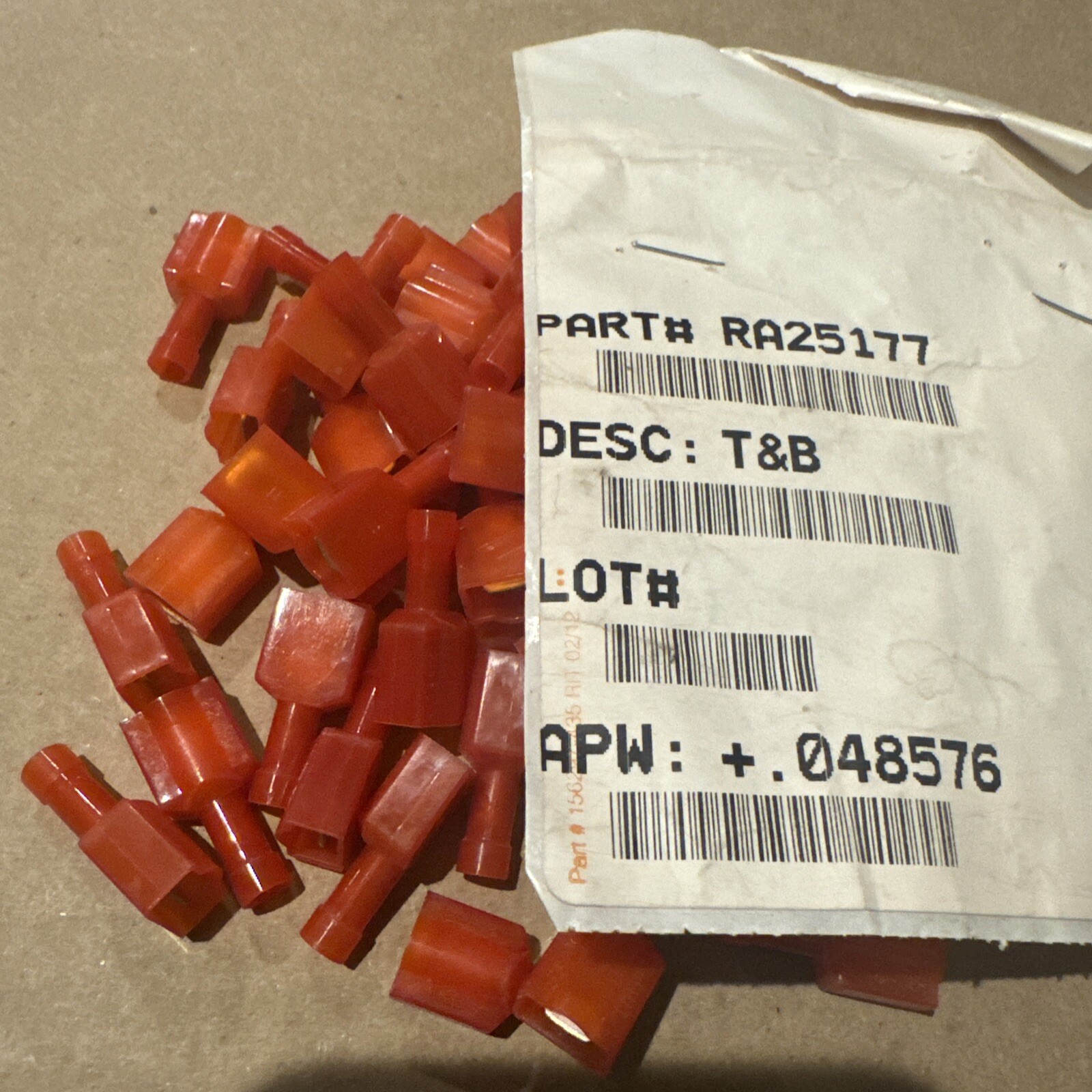Lot Of 50 T&B RA25177 Quick Disconnect Terminal 18-22AWG Brass Red M 28.7mm Tin