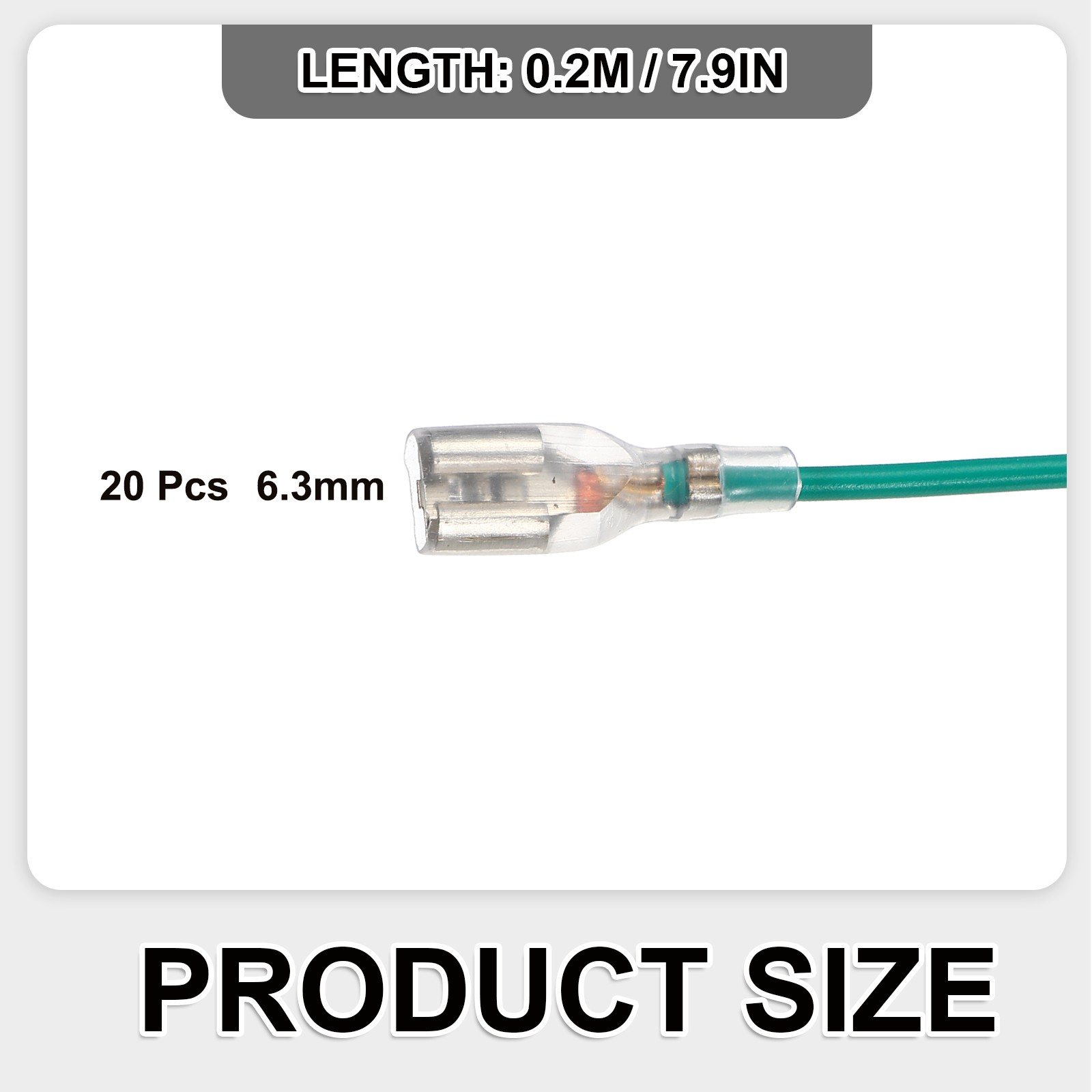 20Pcs Female Spade Crimp Terminal 6.30mm 20cm Wires, Green