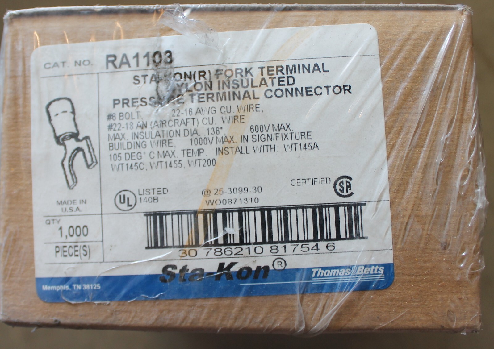 Nylon Insulated Fork Terminal Bolt Red Copper Tin Plated RA1103 LOT of 20