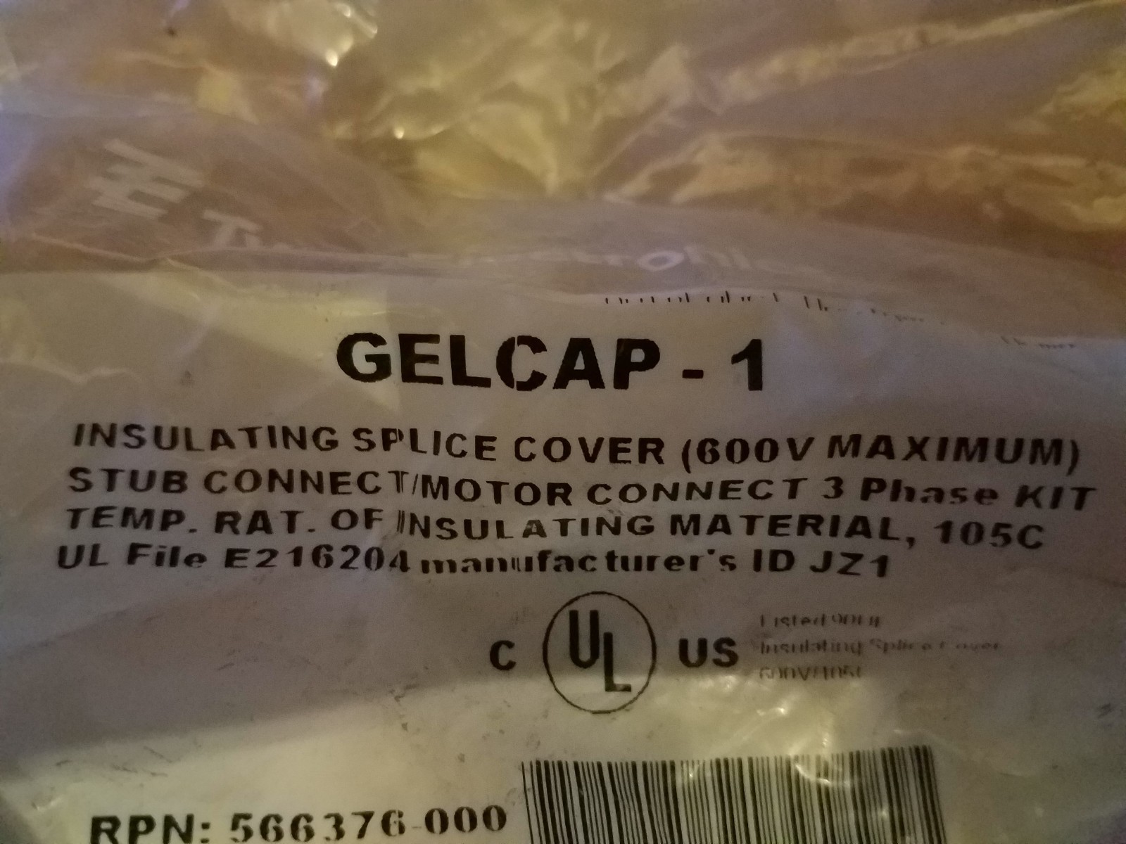 Tyco electronics Insulating Splice Cover GELCAP-1 For 600V Cable New In Bag
