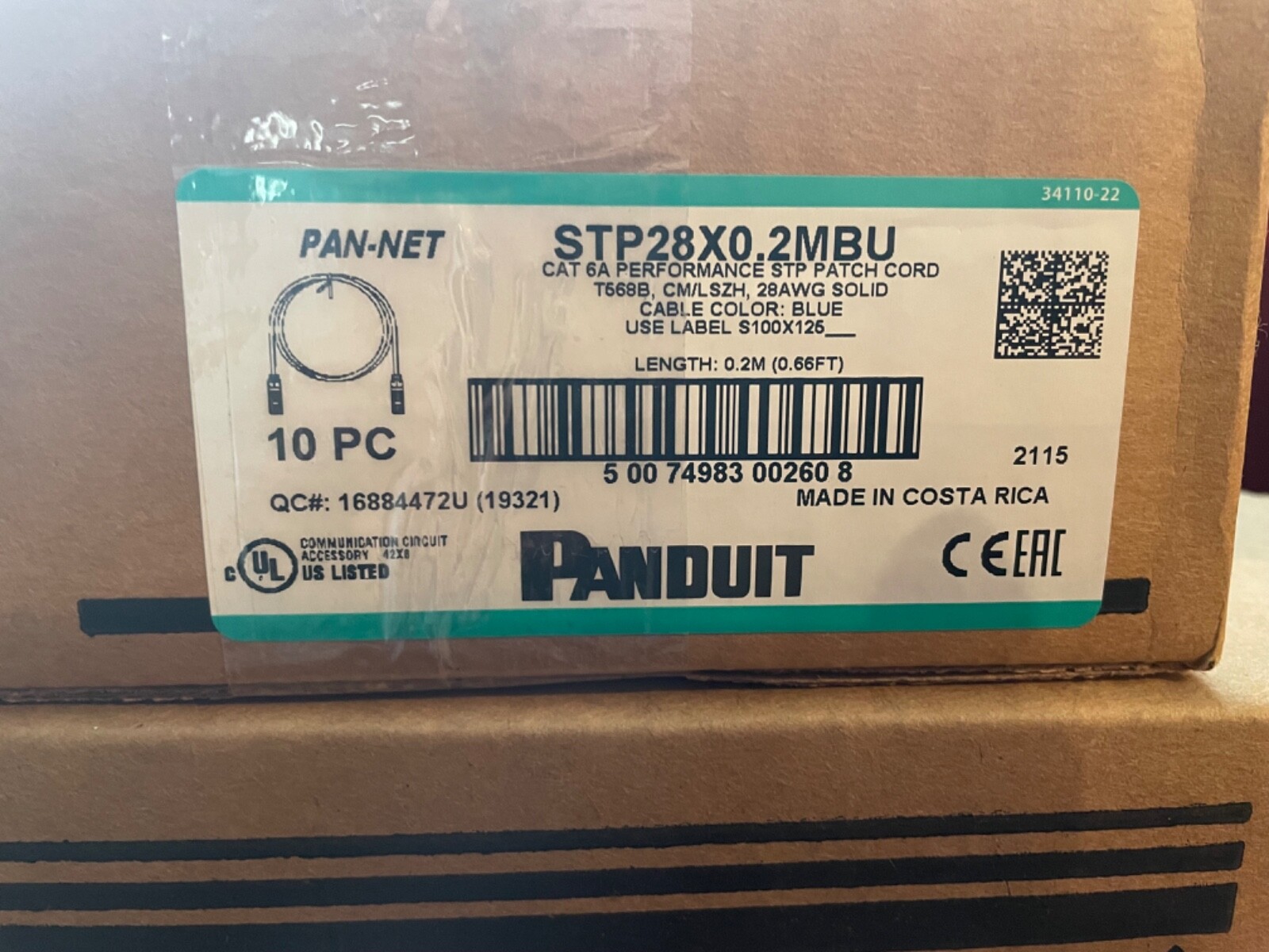 LOT OF 10 PANDUIT STP28X0.2MBU .2 METER BLUE TX6A SHIELDED STP PATCH CORD 6-INCH