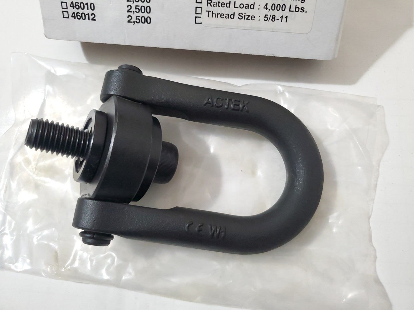 NEW ACTEK AK46004 SAFETY SWIVEL HOIST RING, Rated Load 4000 Lbs, 5/8-11 Thread