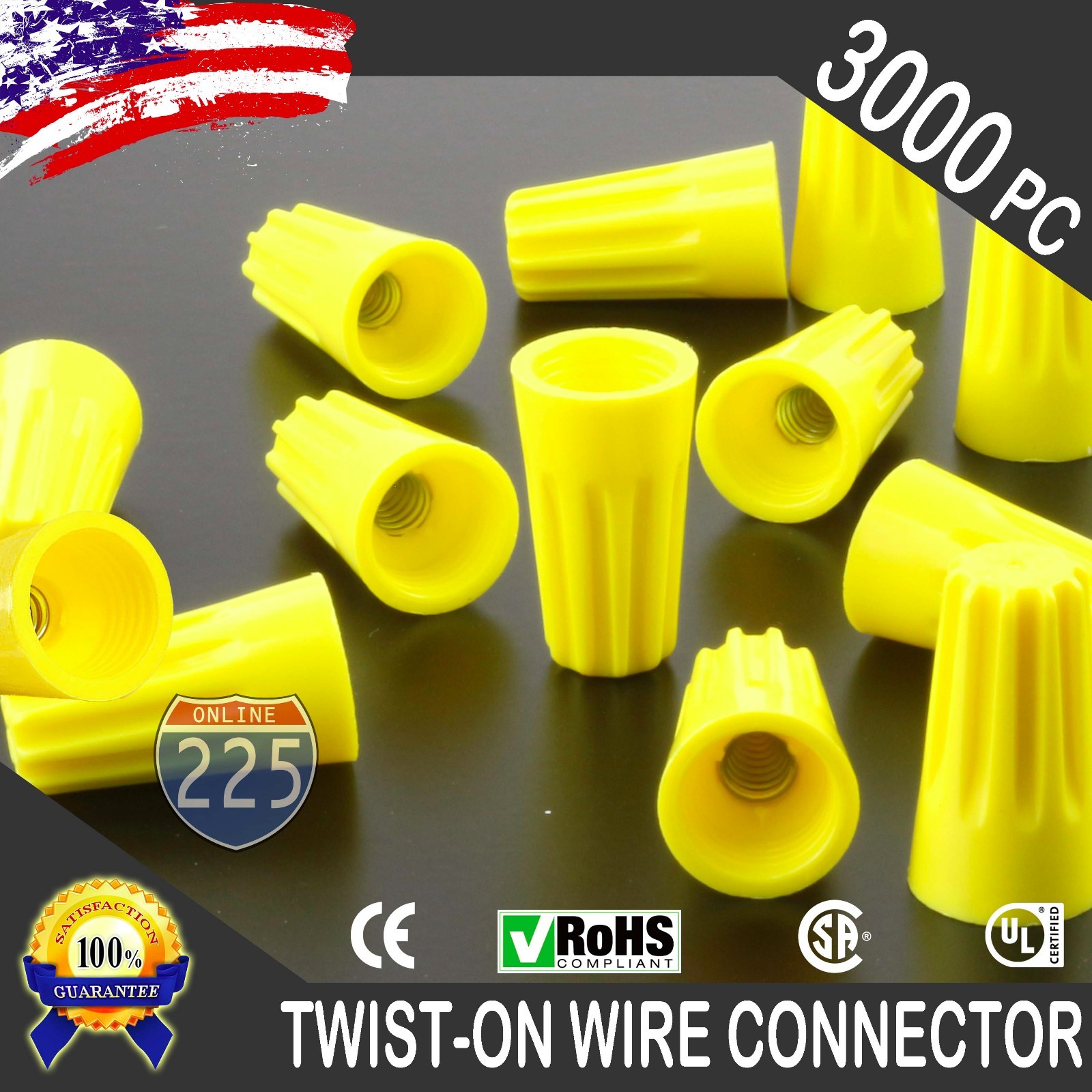 (3000) Yellow Twist-On Wire Connector Connection nuts 18-12 Gauge Barrel Screw