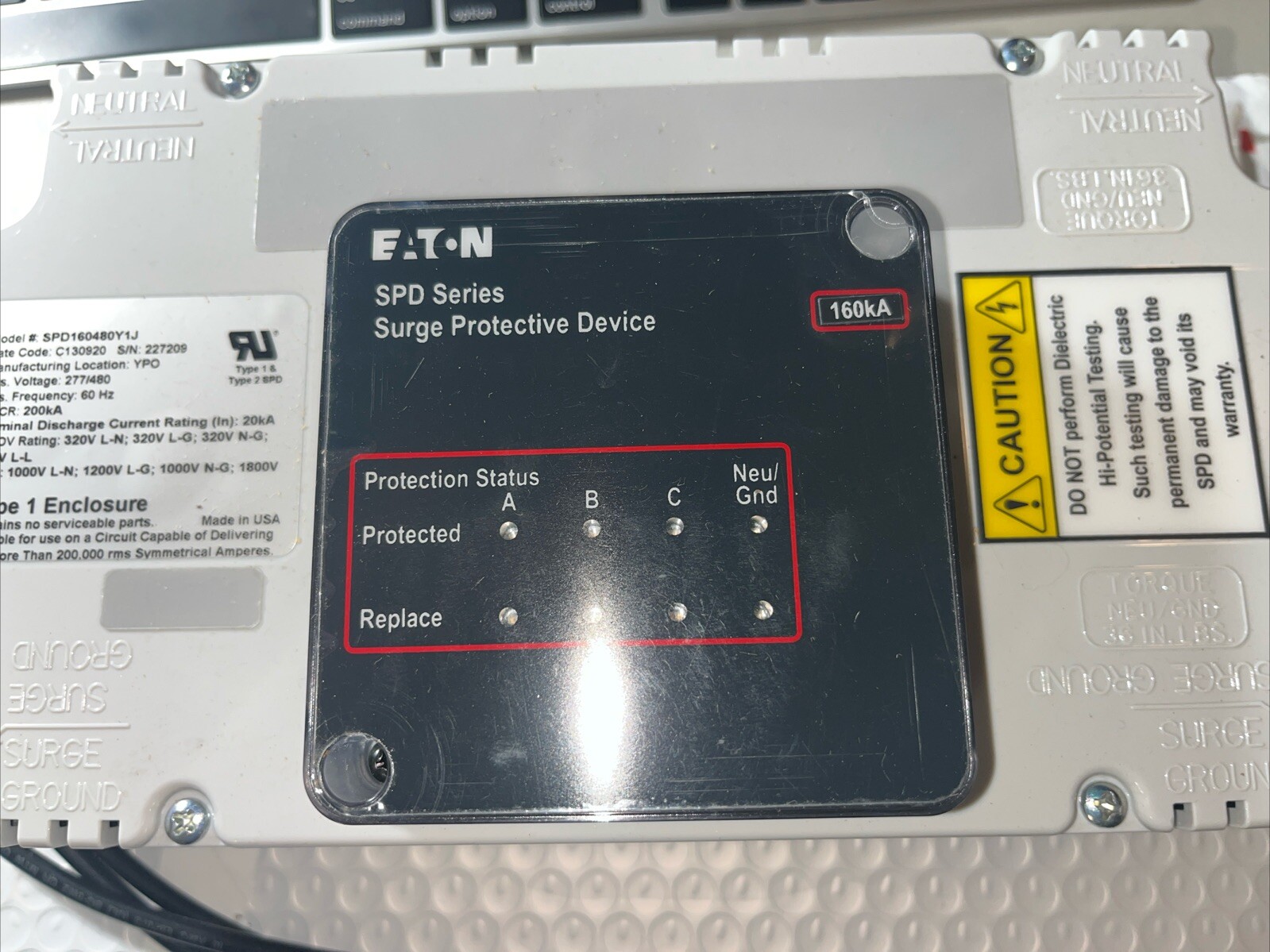 EATON SPD160480Y1J SPD SERIES SURGE PROTECTIVE DEVICE SCCR:200kA, 277/480V 60Hz