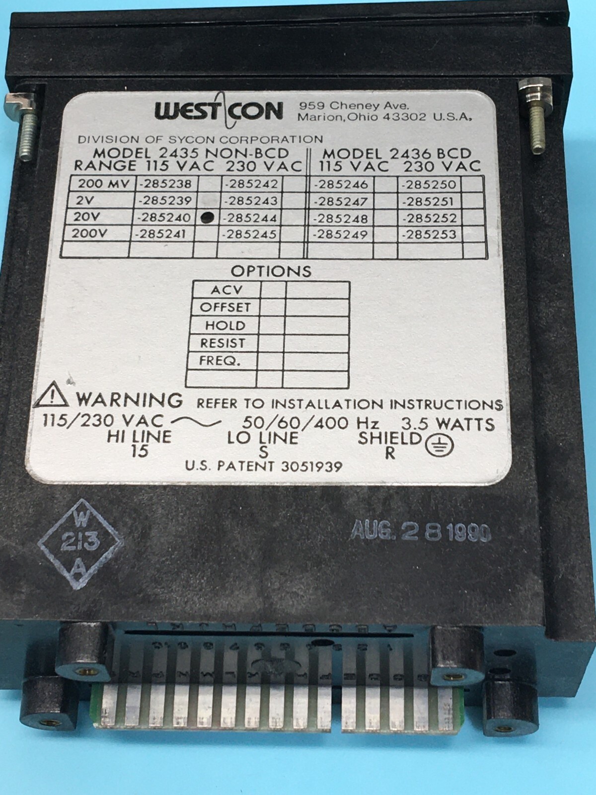 Weston Counter 2435 NON-BCD Digital Panel Meter Runs 115VAC 0-2V, 153252