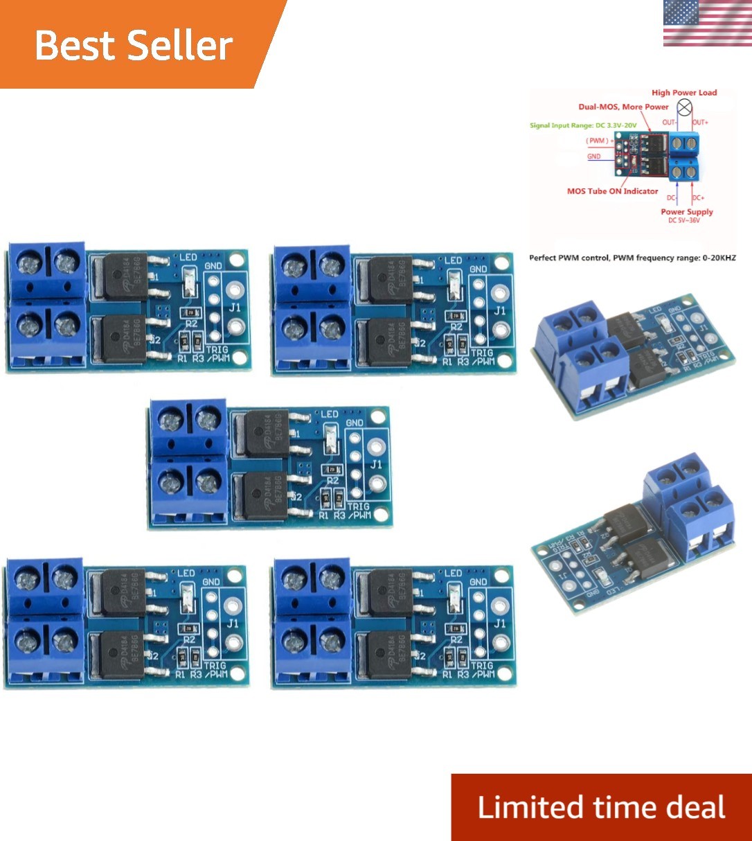 5PCS 15A 400W MOSFET PWM Switch Modules – Versatile Control for Motors & Lights