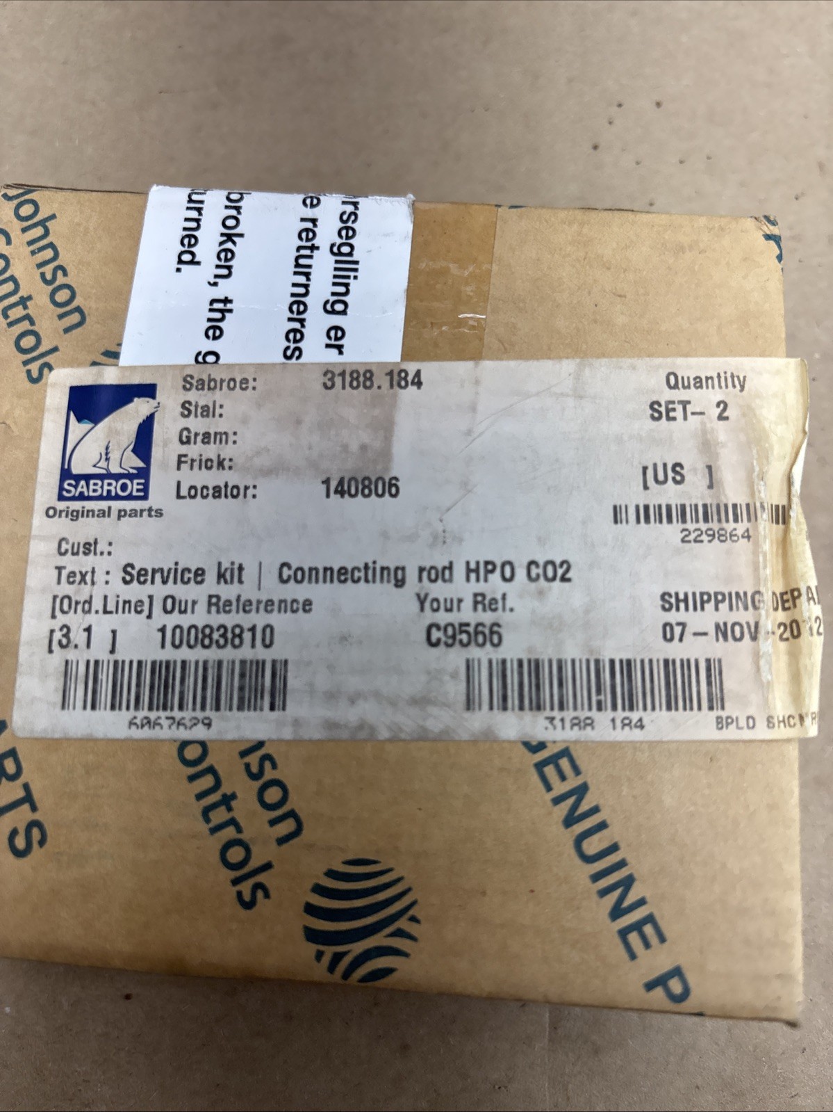New In Box Sabroe 3188.184 Service Kit Connecting Rod HPO CO2 Fast Shipping.