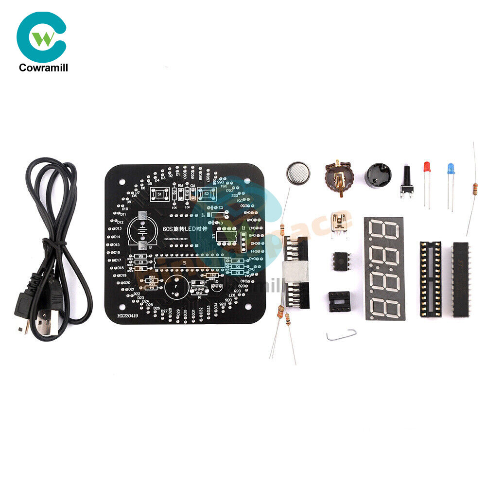 Electronic Digital Clock Kit DIY Rotating LED Alarm Learning Board 5V DS1302.