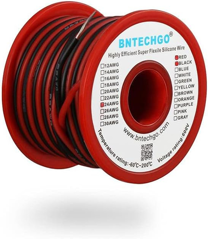 24 Gauge Silicone Wire Spool Red and Black Each 25ft 2 Separate Wires Flexible 2