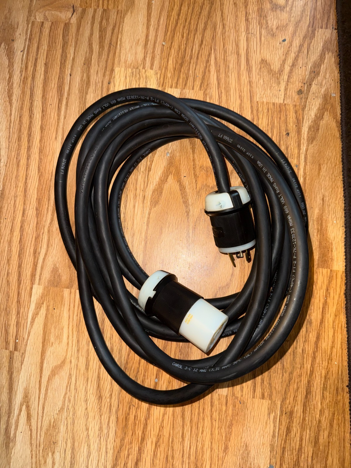 20′ Carol 3/C 12 AWG SOOW UL MSHA 600V Water Resistant Cord PRE OWNED
