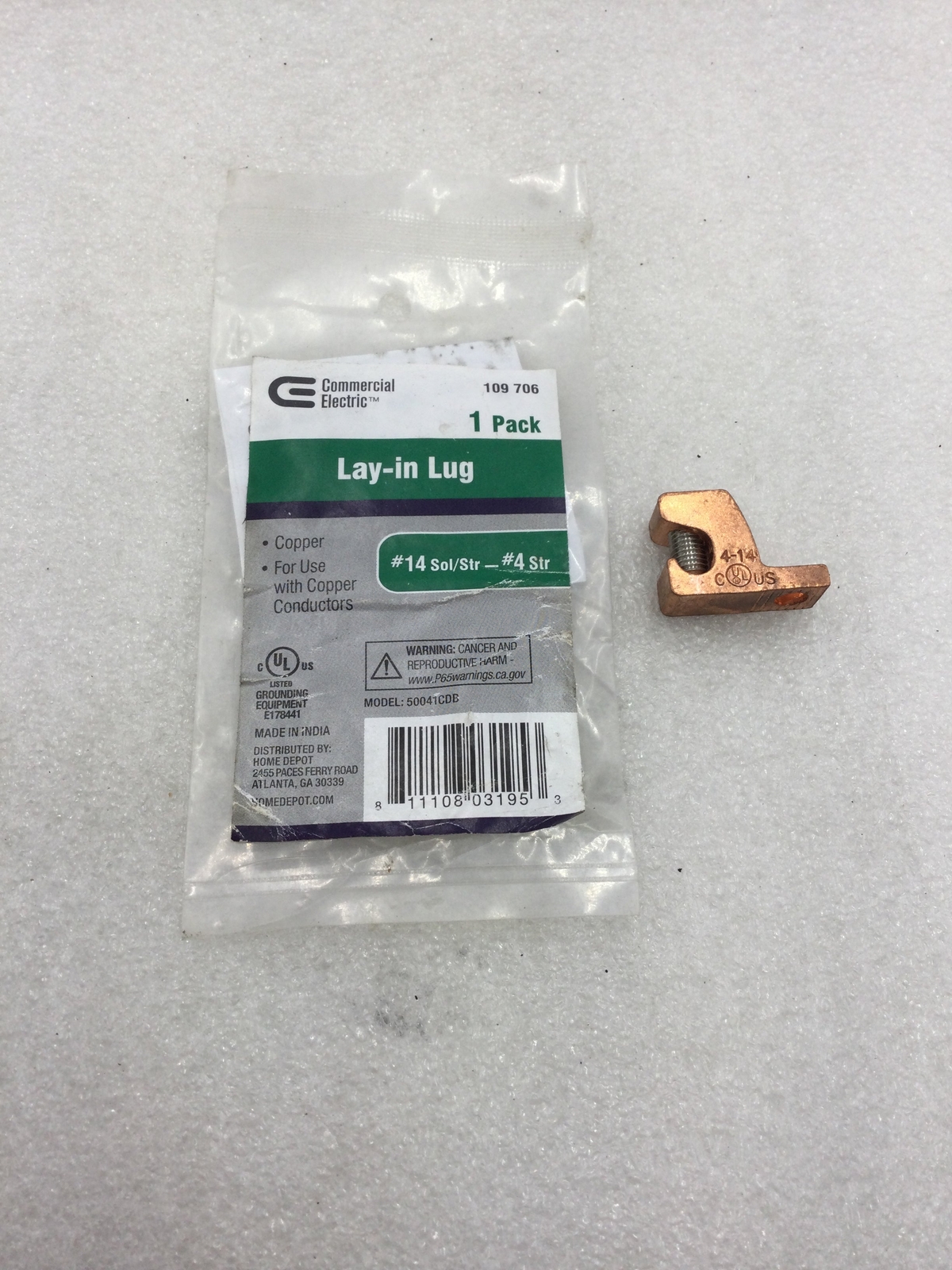 Commercial Electric 50041CDB Copper Lay-In Direct Burial Lug #14-#4 AWG