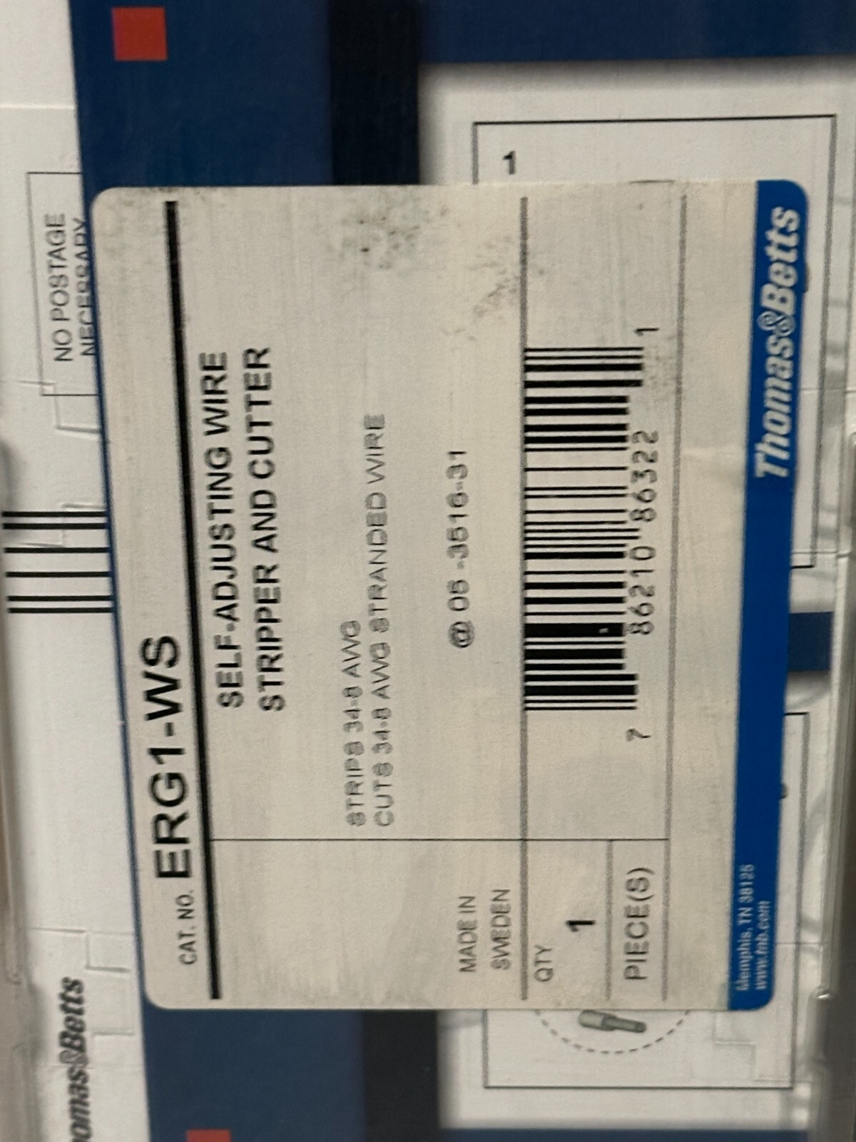 NEW Thomas & Betts ERG1-WS Sta-Kon Wire Cutter Stripper 34 to 8 AWG Self Adjust
