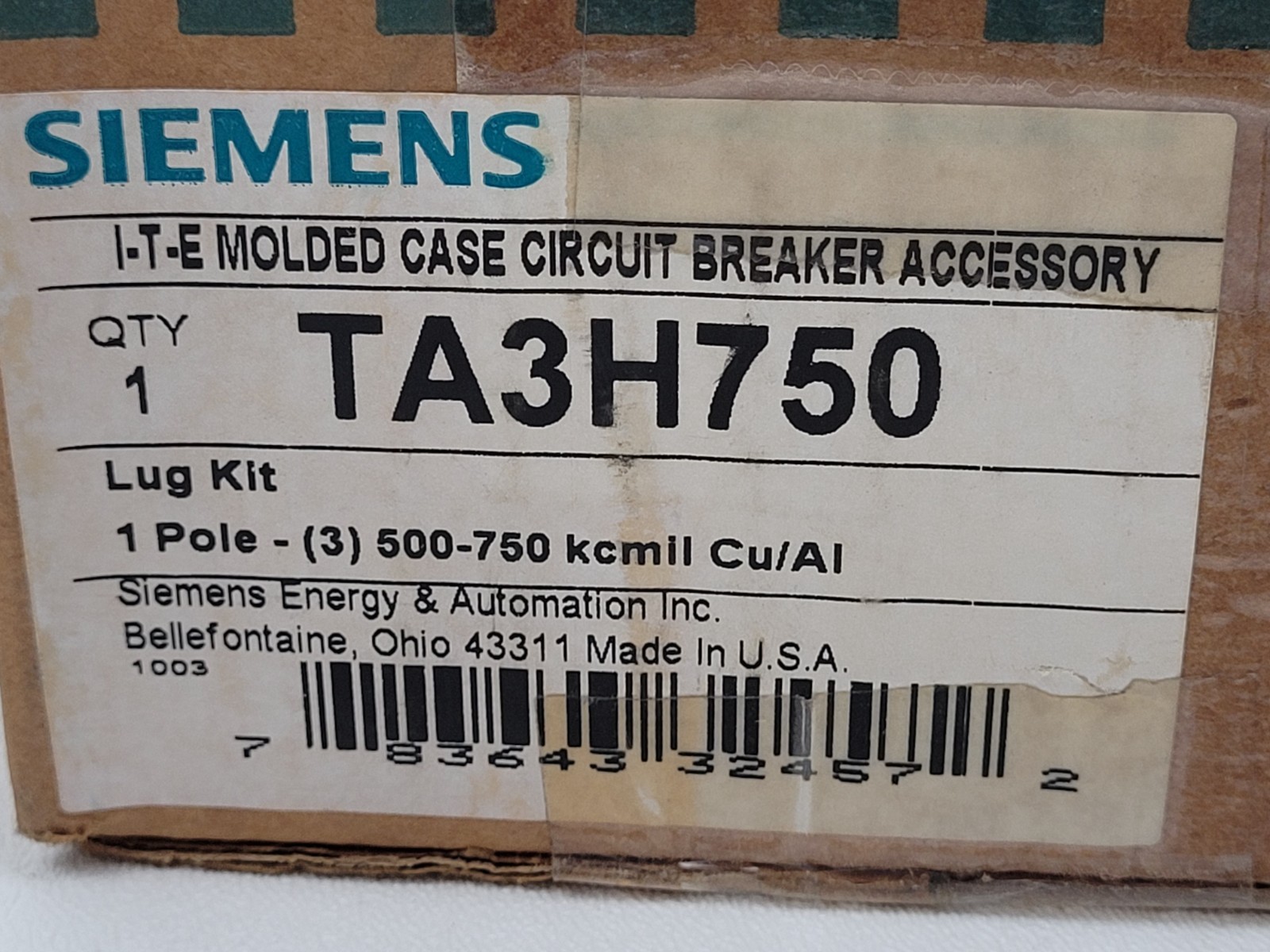 TA3H750 Siemens 1P Lug Kit 500-700 kcmil – Next Day Option – New
