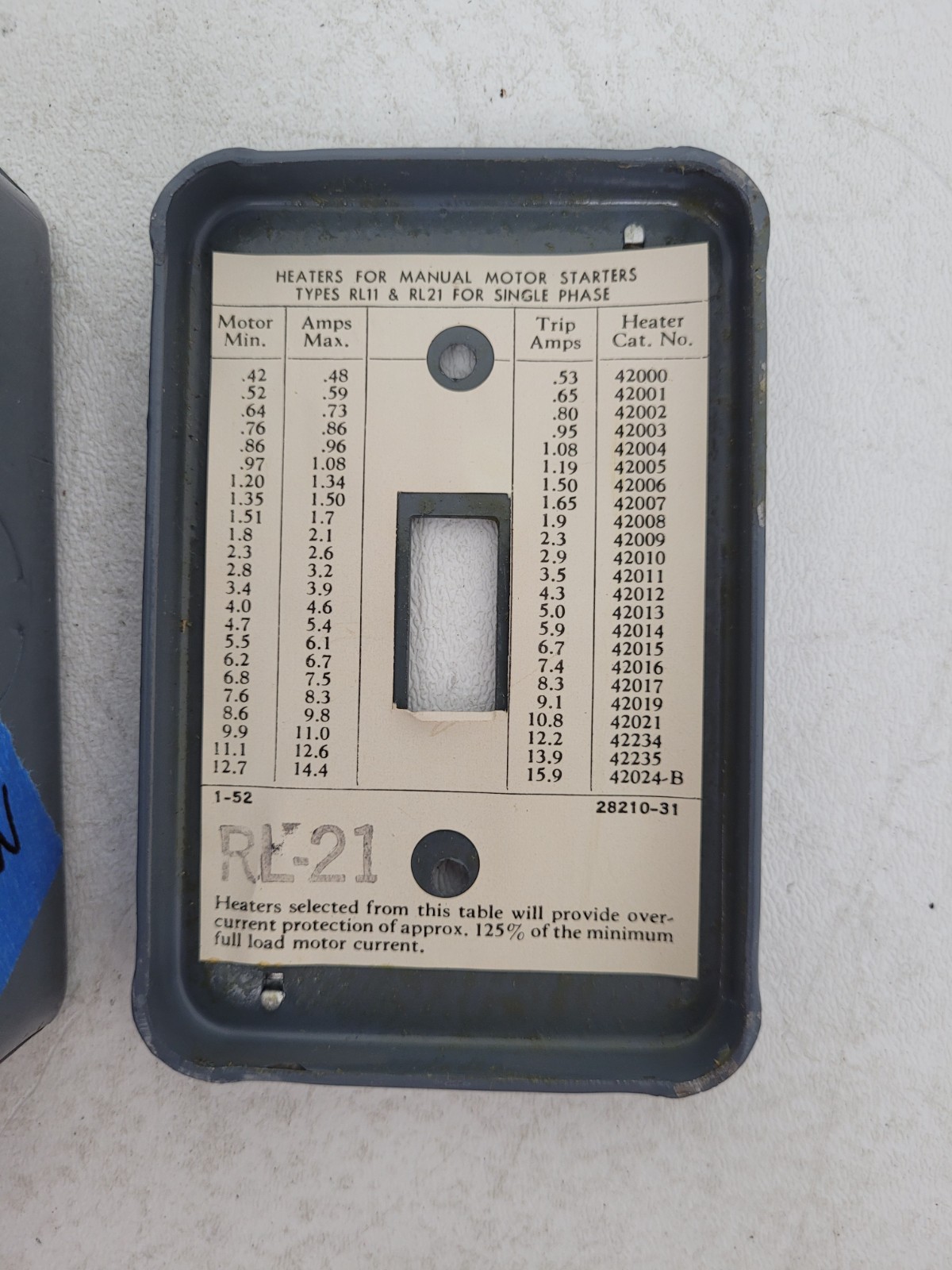 RL-21 Arrow Hart Manual Starter Nema 1 Enclosure 115/230V- Next Day Option – New