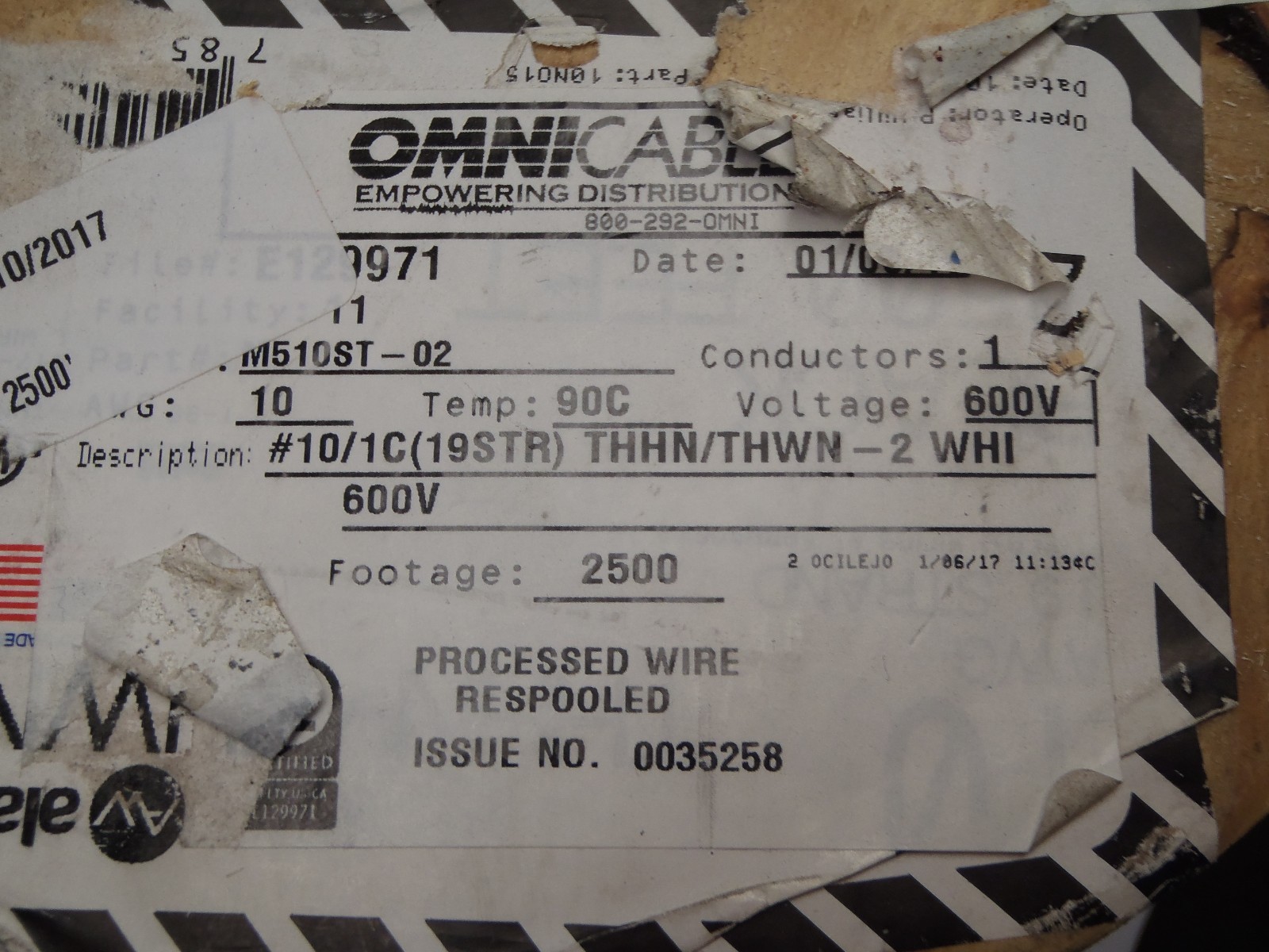 Omni Cable M510ST-02 10 AWG 1 Conductor #10/1C (19STR) THHN/ THWN-2 WHI 2400′