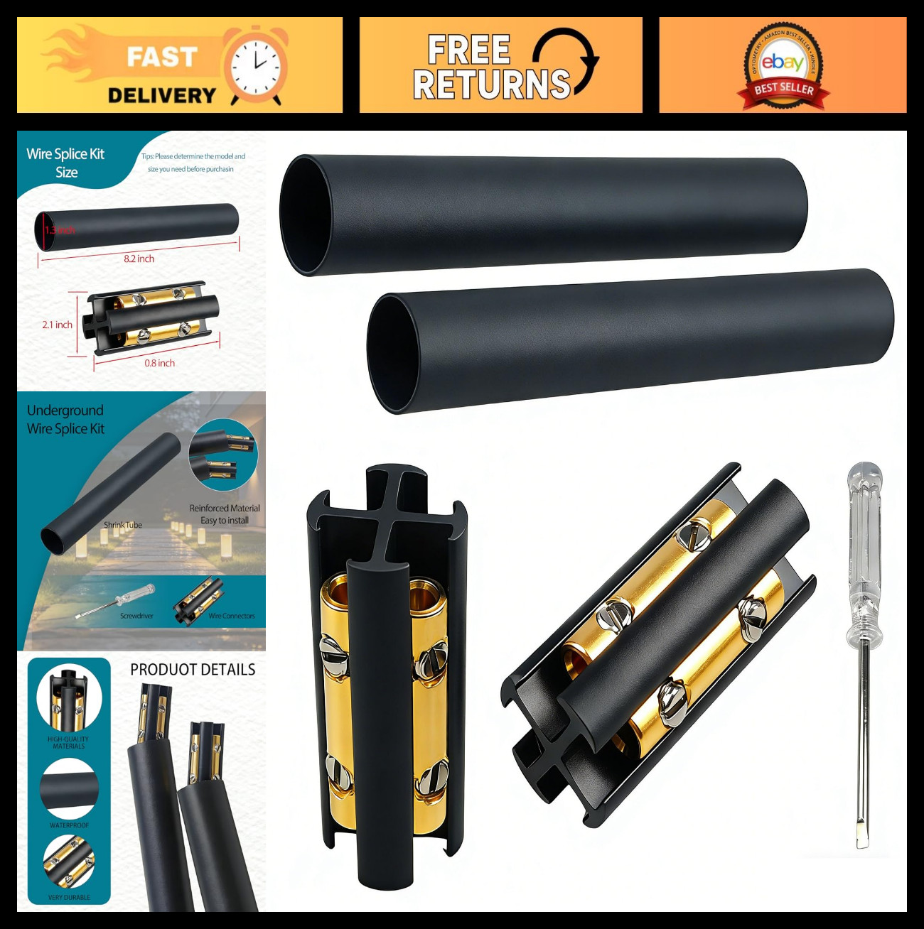 Underground Wire Splice Kit – 2 Sets for Romex 14/3 to 8/3, Waterproof Connector