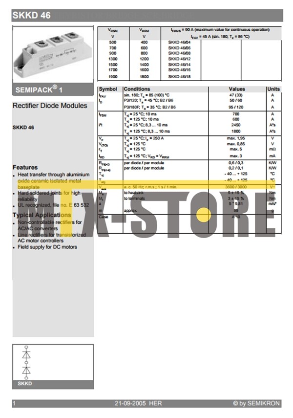 1PCS Brand New SEMIKRON Module SKKD46/12 SKKD46-12 Quality Assurance 100%