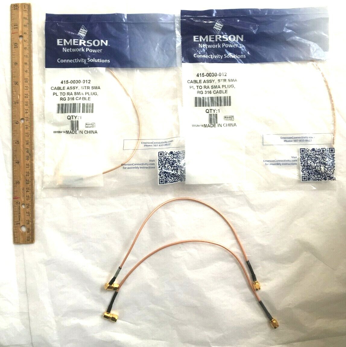 Emerson Cable Assembly STR SMA PL RA SMA Plug RG 316 Cable 415-0030-012 Lot of 4