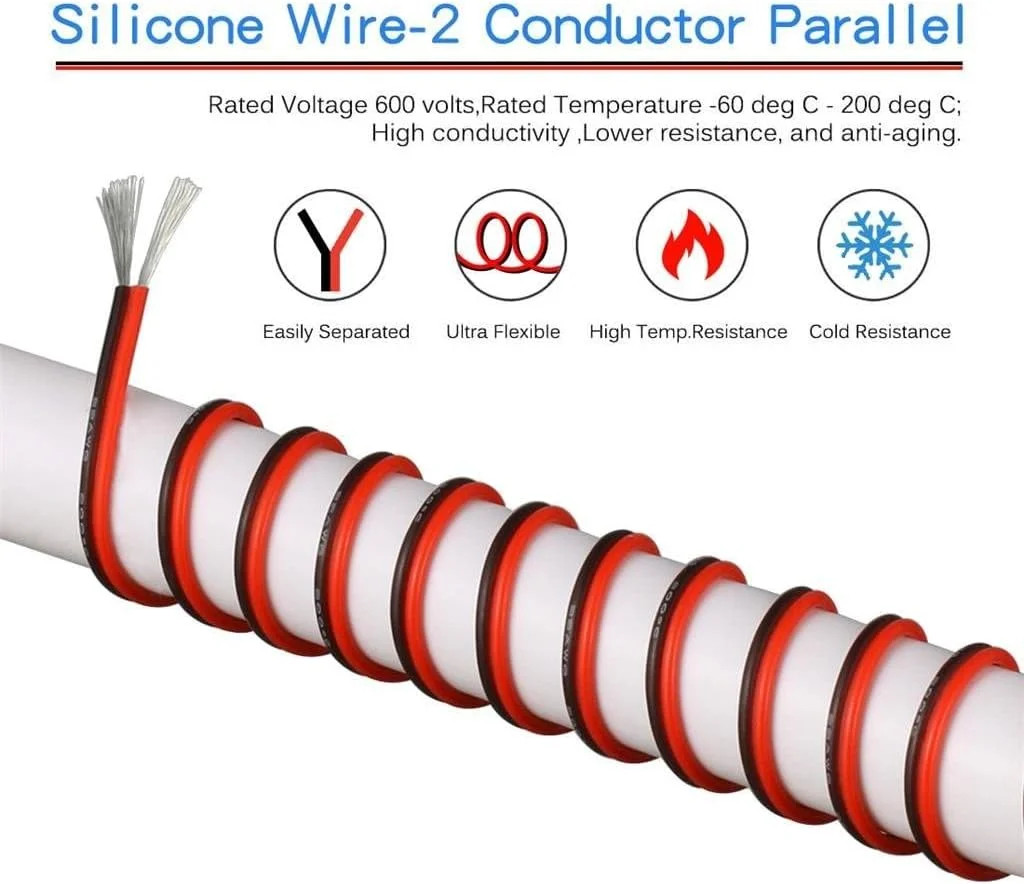BNTECHGO 22 Gauge Flexible 2 Conductor Parallel Silicone Wire Spool Red Black Hi