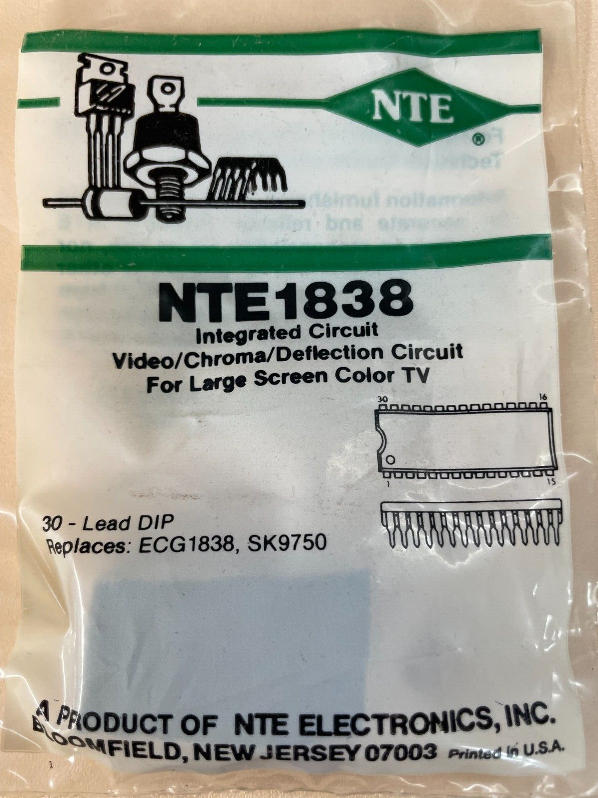 NTE Electronics NTE1838 INTEGRATED CIRCUIT VIDEO/CHROMA/DEFLECTION CIRCUIT FOR L