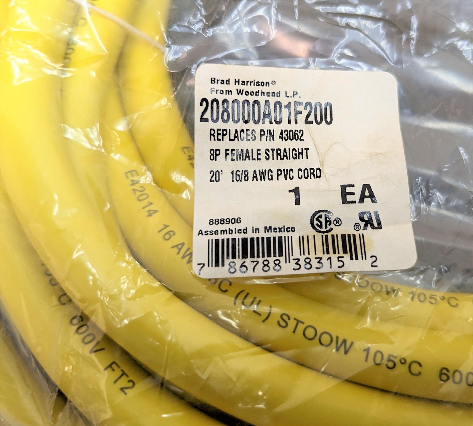 20 ft. 16AWG/8 ST00W 105˚ C 600V Mini-Change B-Size Cord Set (UL) [Z5FL]