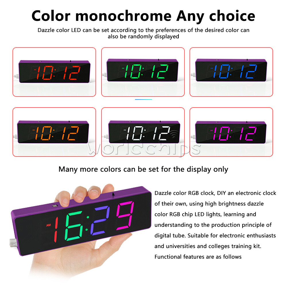 DIY Electronic Clock Kit LED Digital RGB Clock Time Temperature Date Display New