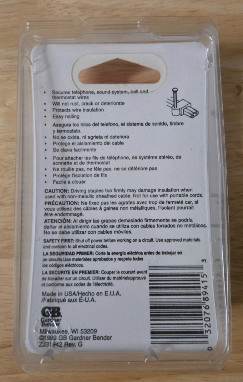 Gardner Bender PSW-1600 Low Voltage Staples, 3/16 in, Qty: 25