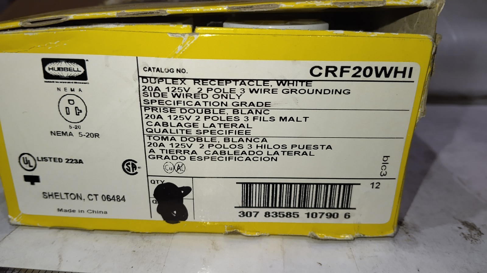 HUBBLE CRF20WHI 20A 125V 2 POLE 3 WIRE GROUNDING NEMA 5-20R … LOT OF 8